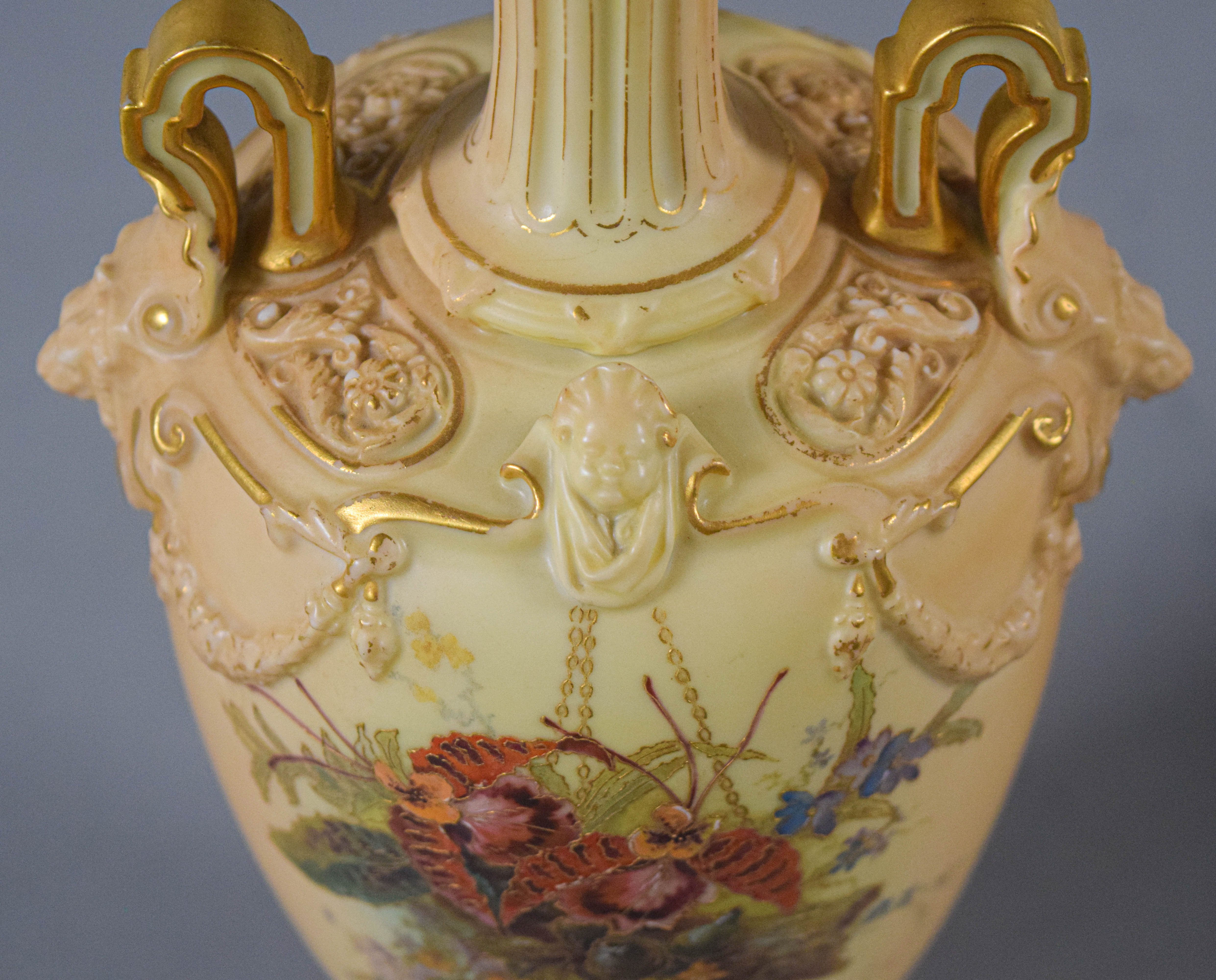 Pair of Royal Worcester Blush Ivory Porcelain Vases