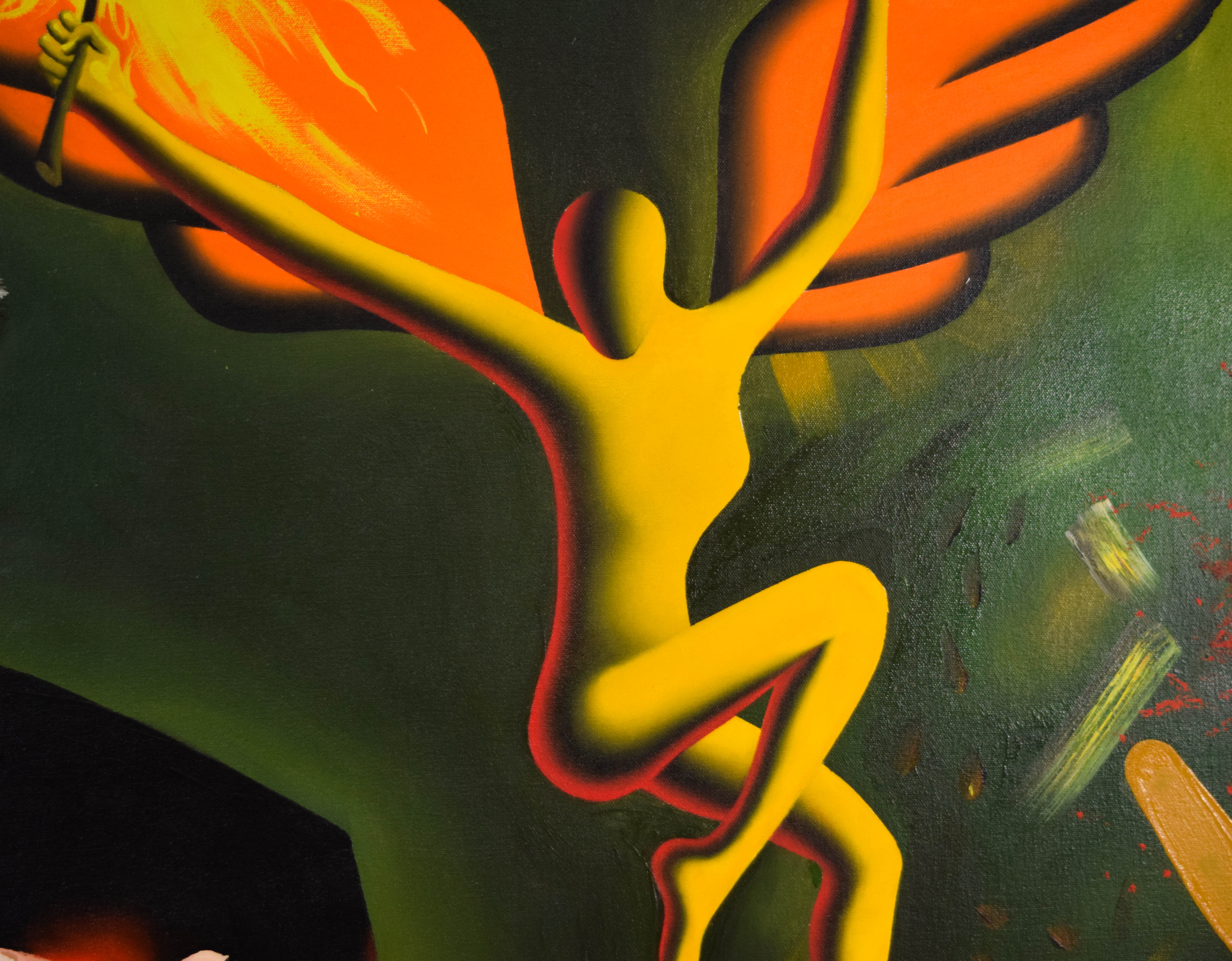 Mark Kostabi Oil on Canvas Transcendence Calling, 2018