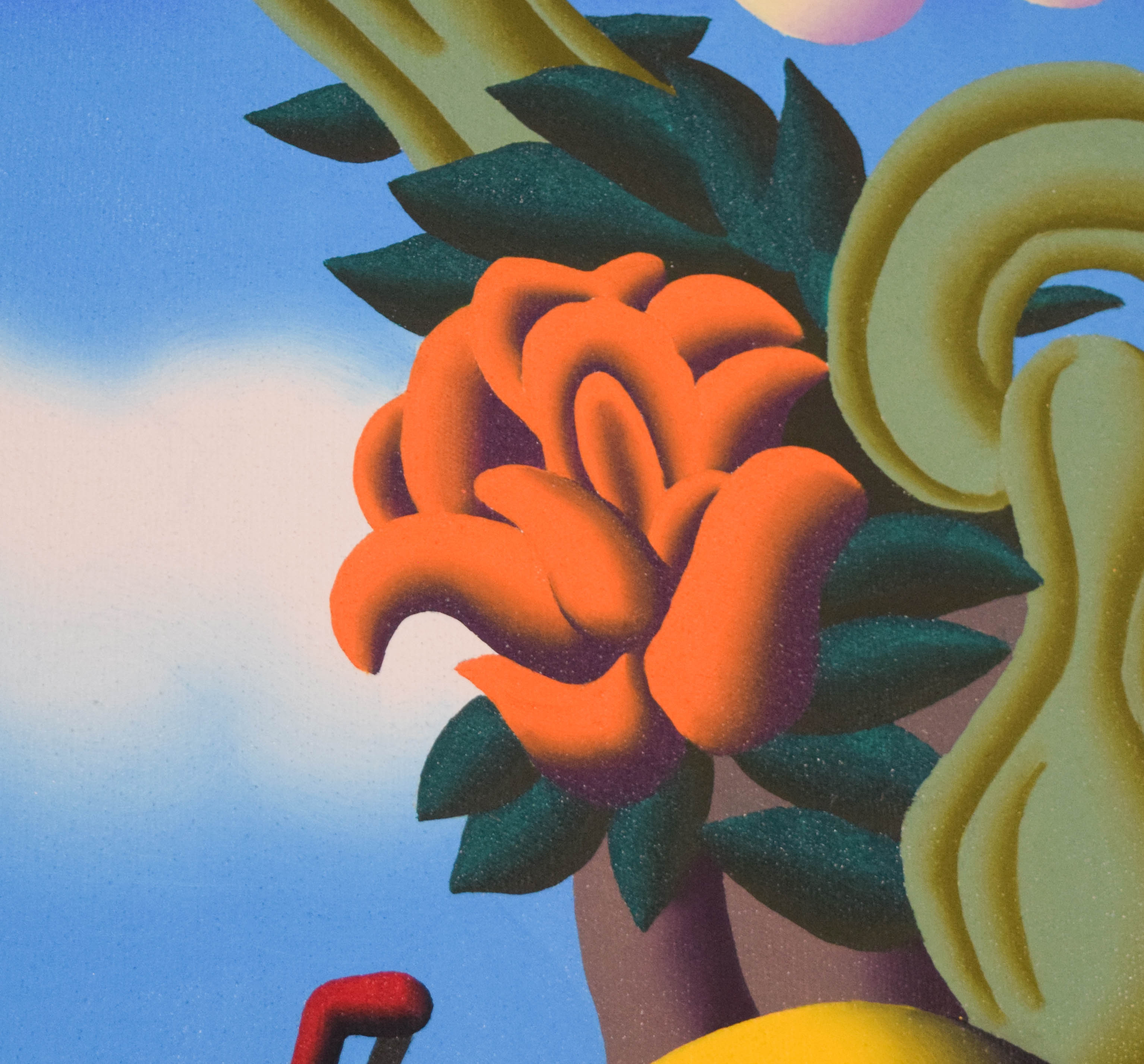 Mark Kostabi Oil on Canvas Surrealist Tropical Composition, 1996