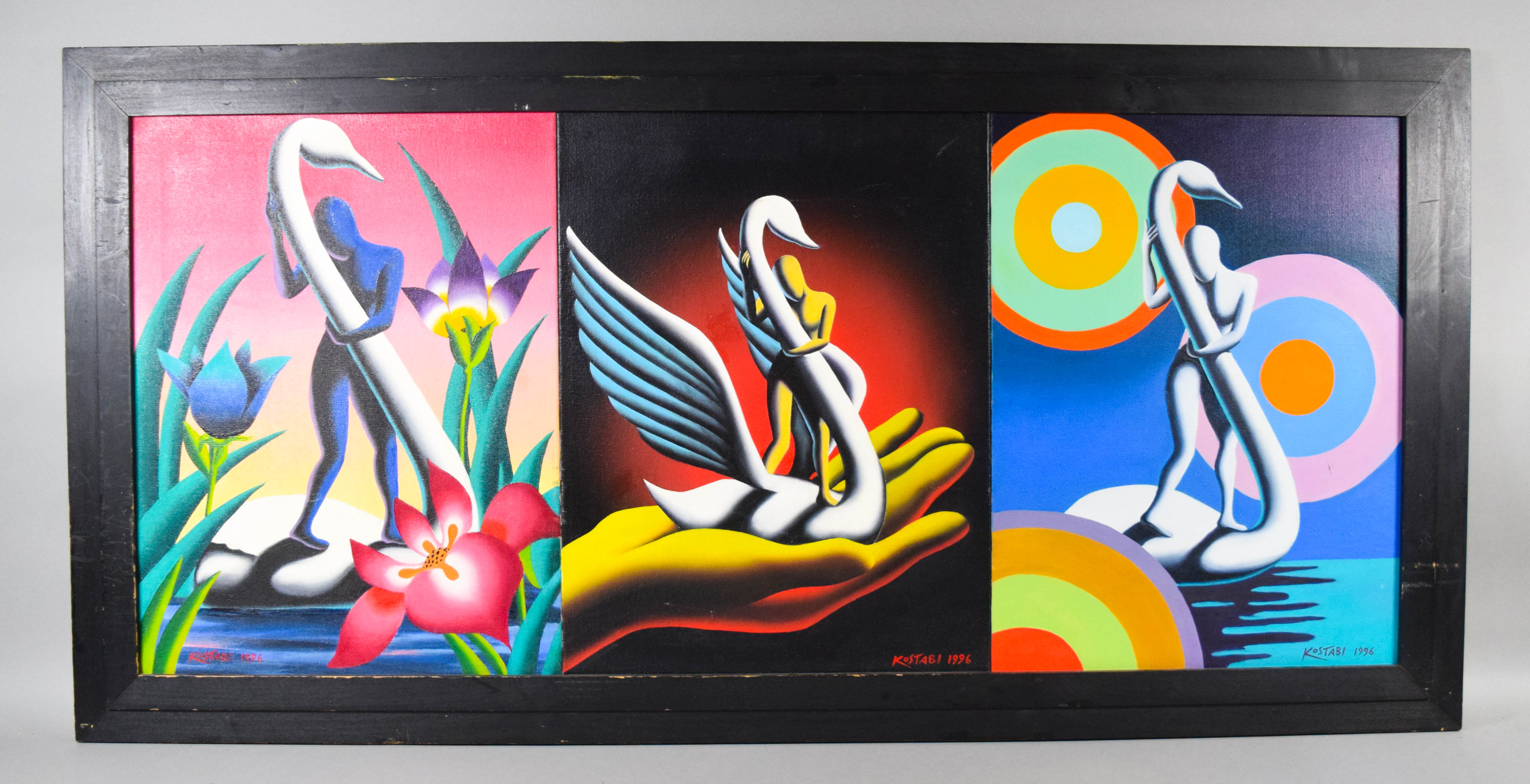 Mark Kostabi Trio of Oils on Canvas, 1996