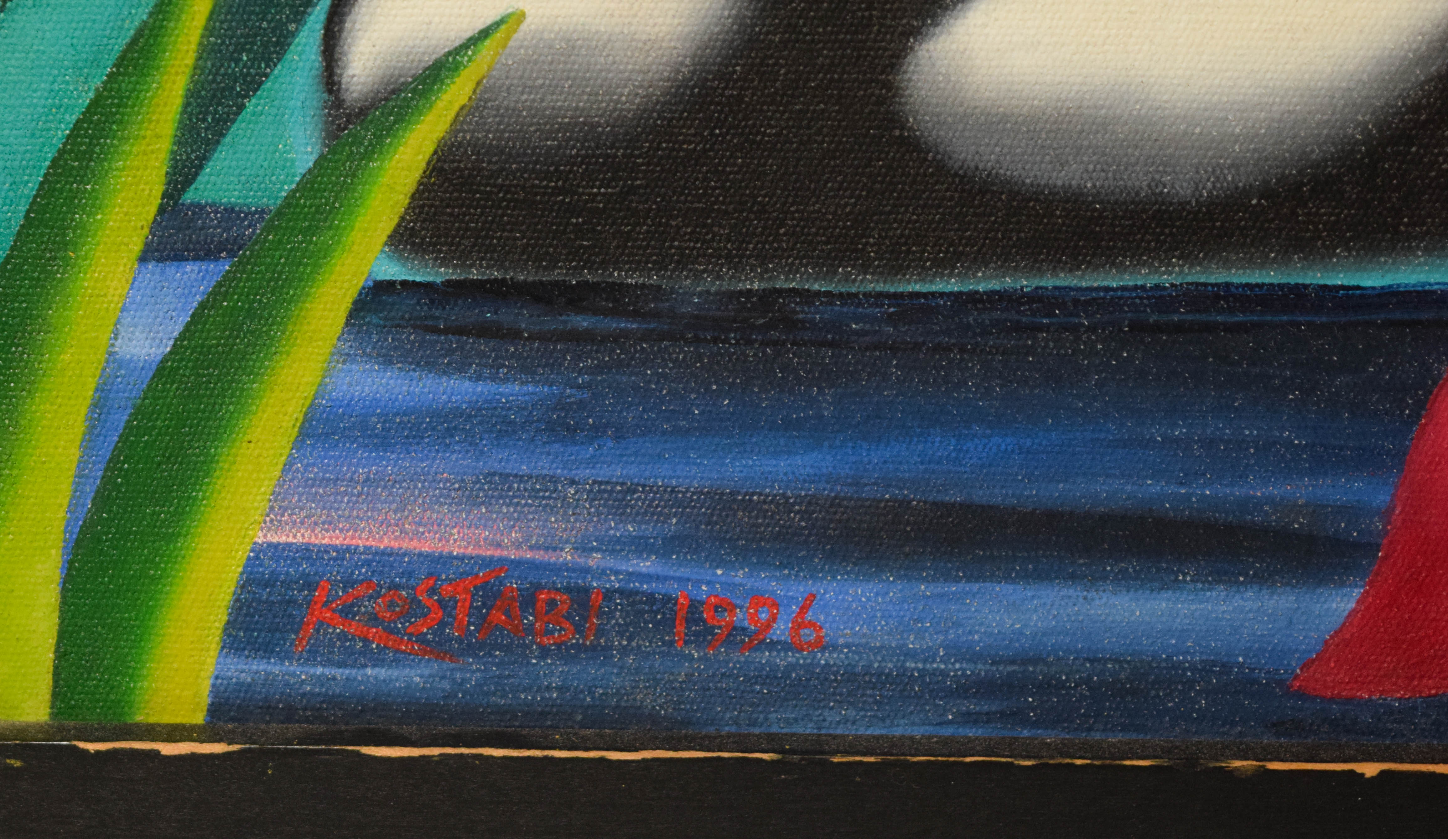 Mark Kostabi Trio of Oils on Canvas, 1996