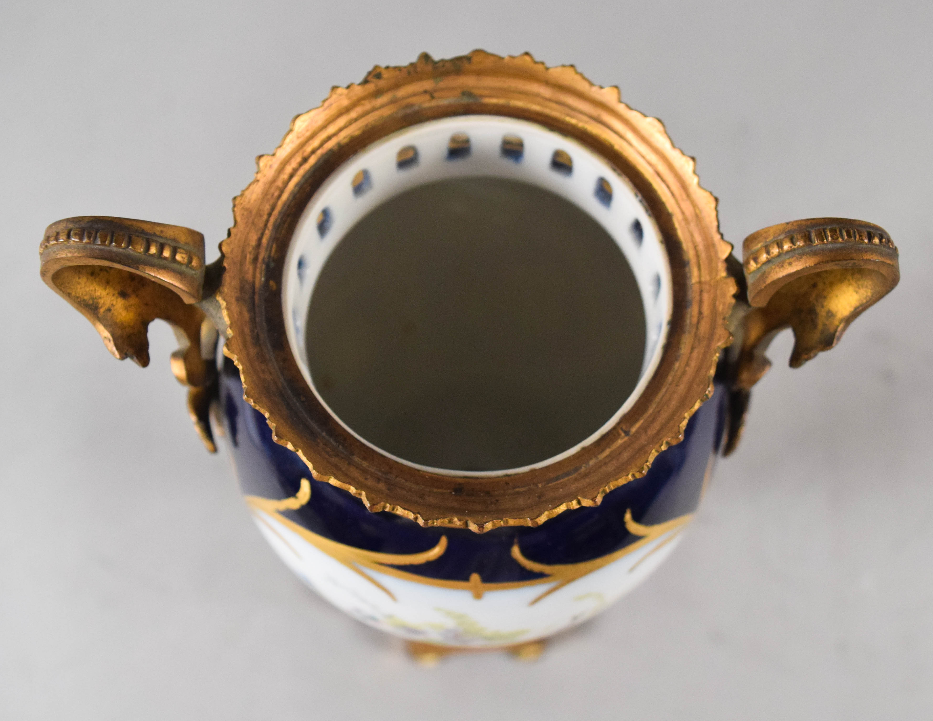 French Sevres Style Porcelain Amphora Vase with Ormolu Mounts
