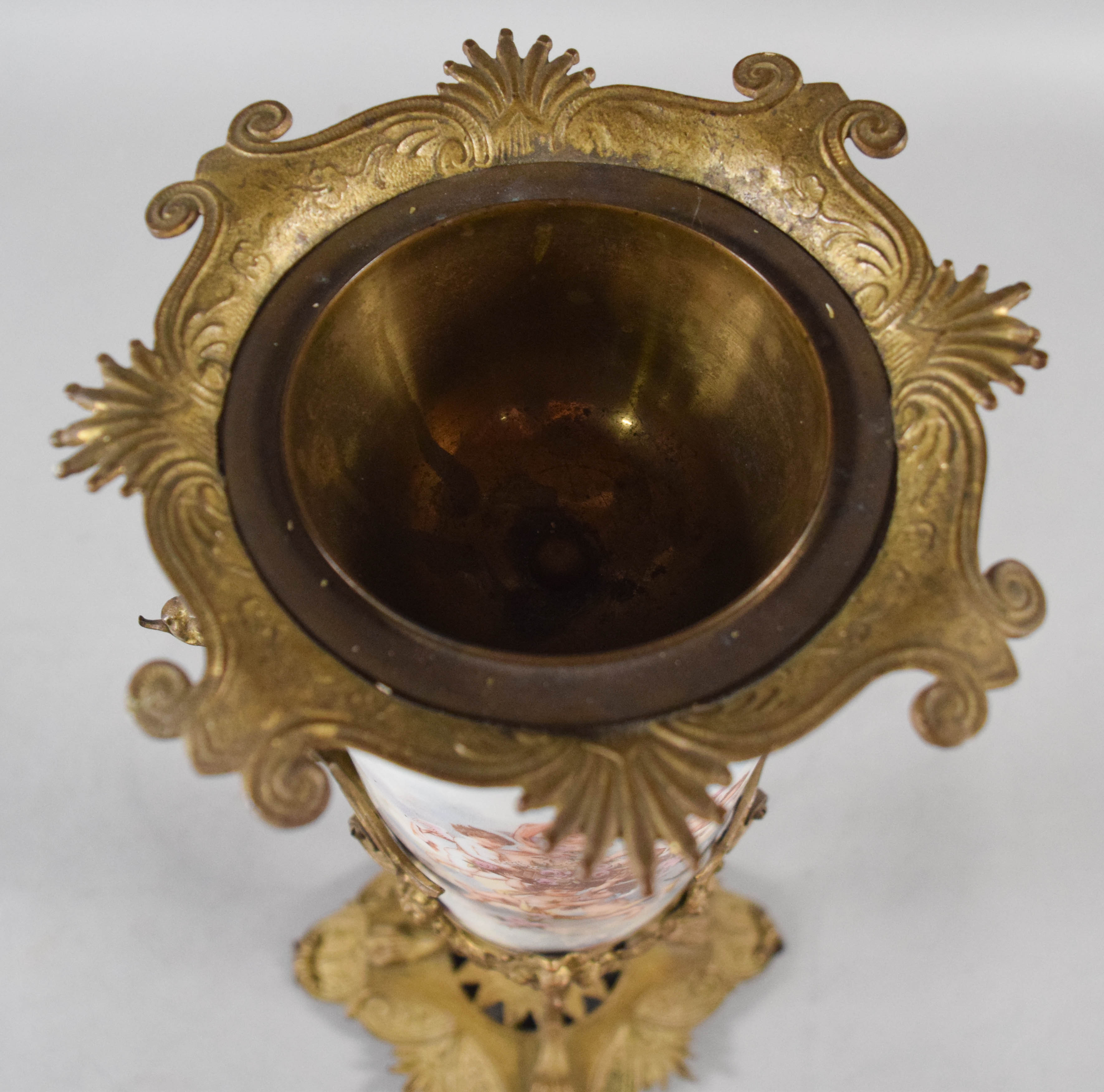 Sevres Style Porcelain and Gilt Bronze Vase with Cherub Scenes