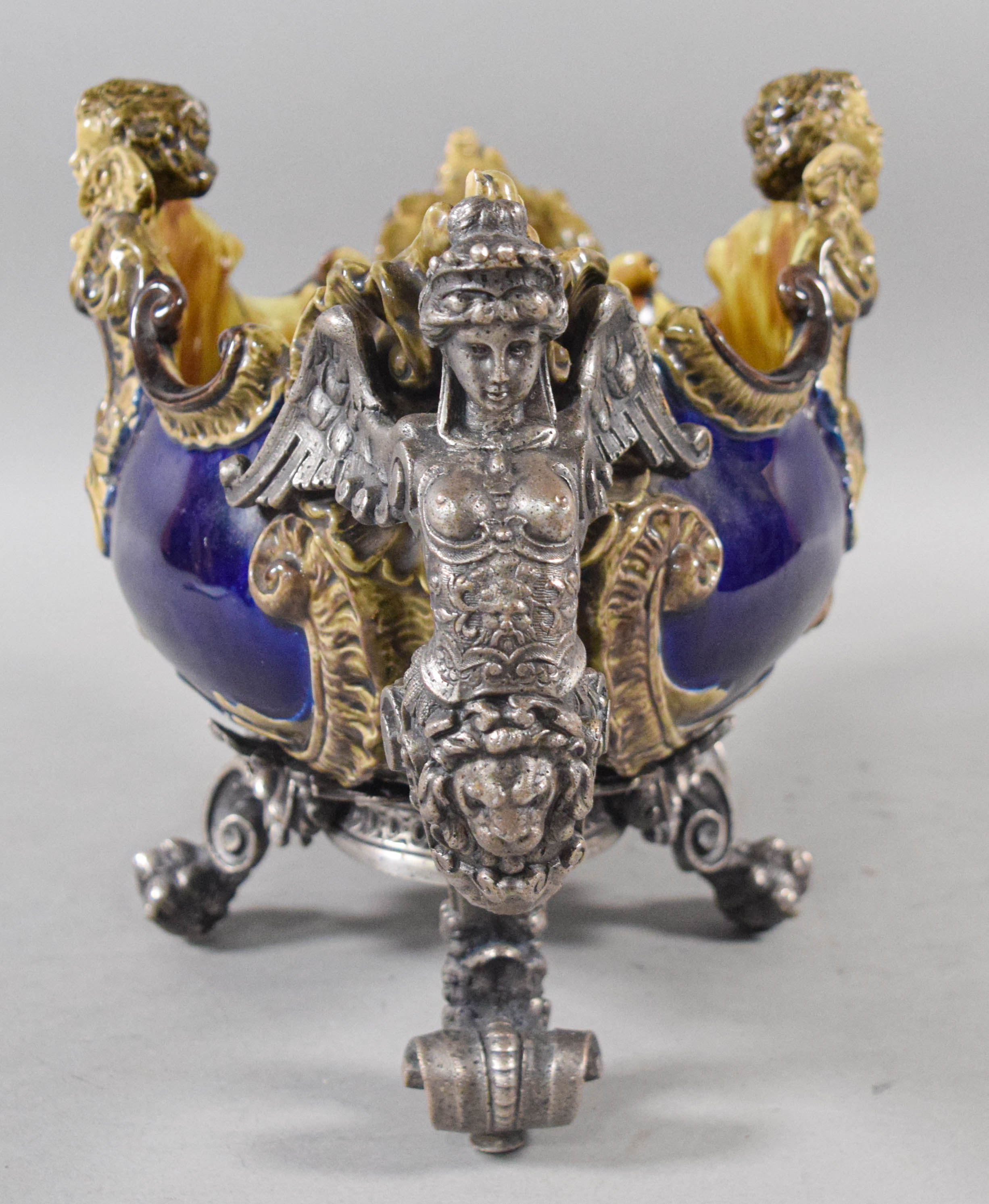 Victorian Majolica and Cast Metal Mounted Jardiniere
