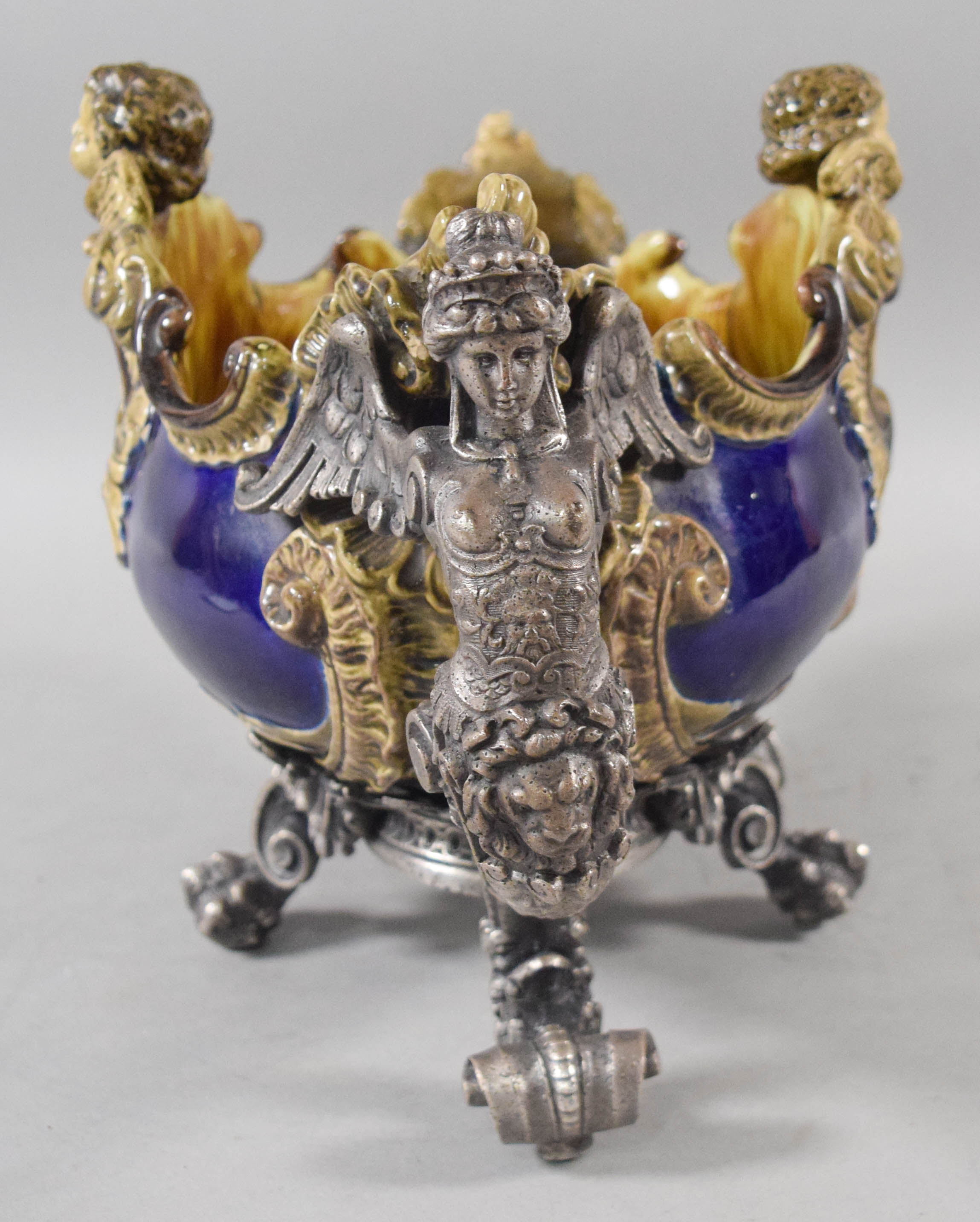 Victorian Majolica and Cast Metal Mounted Jardiniere
