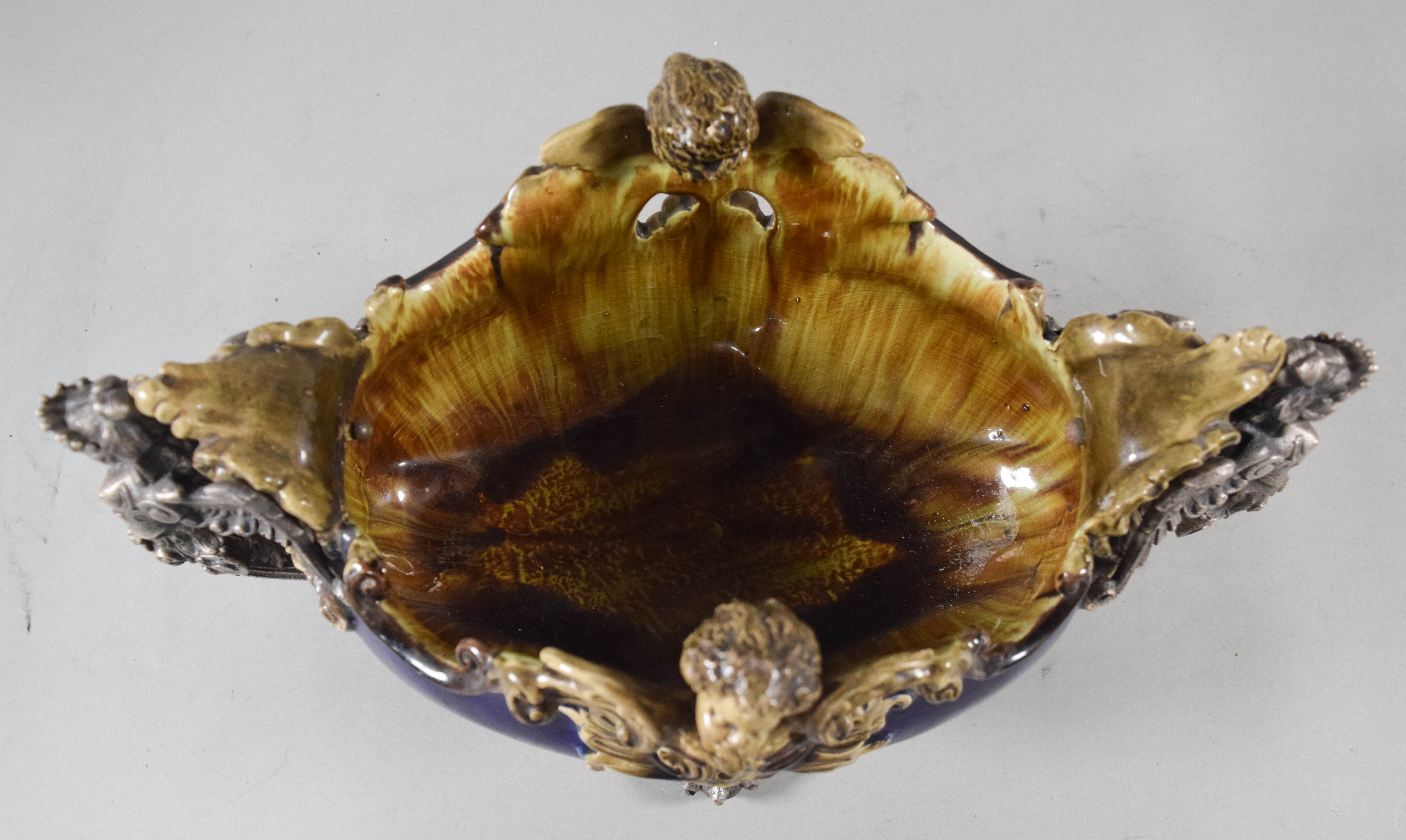 Victorian Majolica and Cast Metal Mounted Jardiniere
