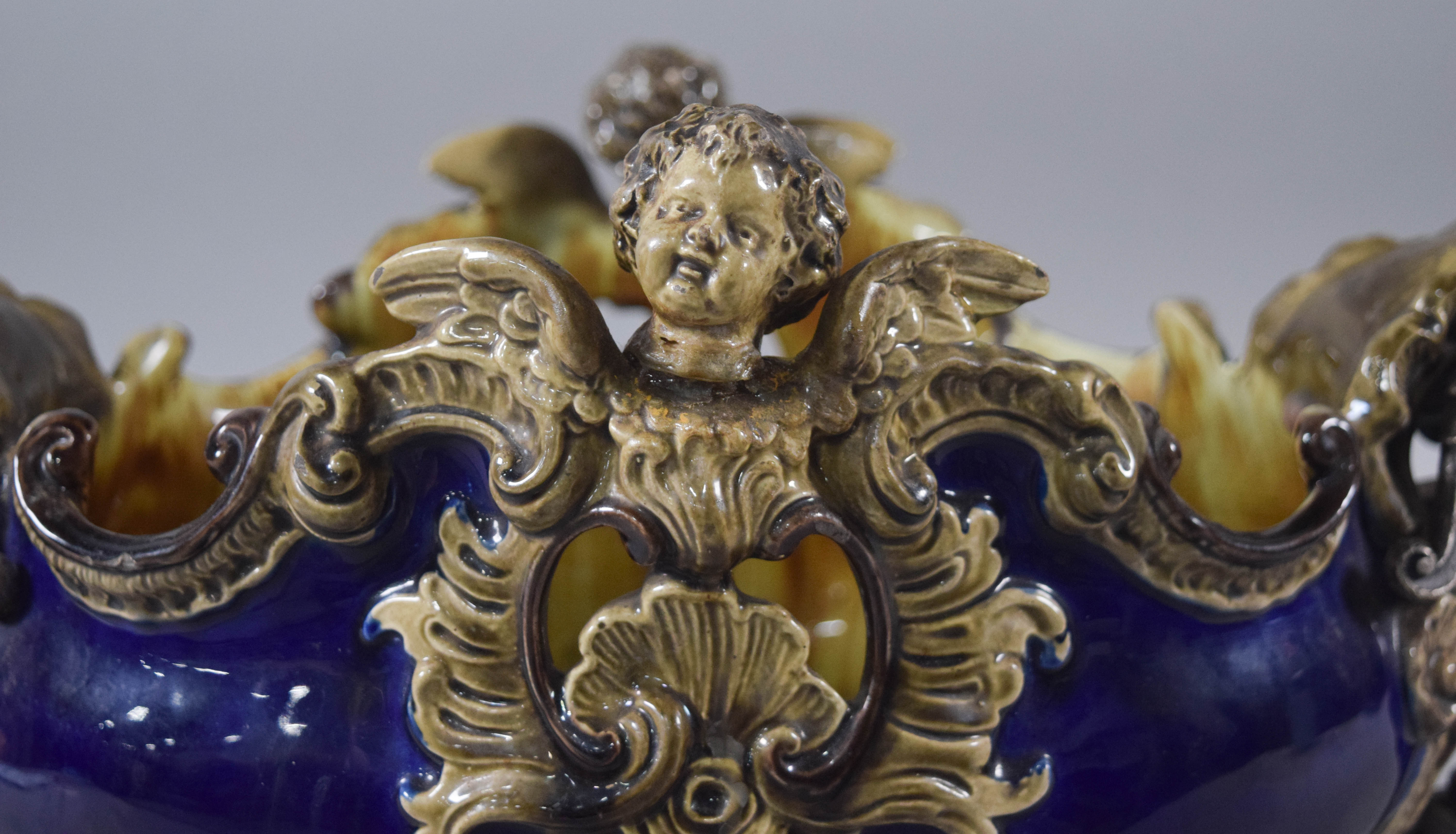 Victorian Majolica and Cast Metal Mounted Jardiniere