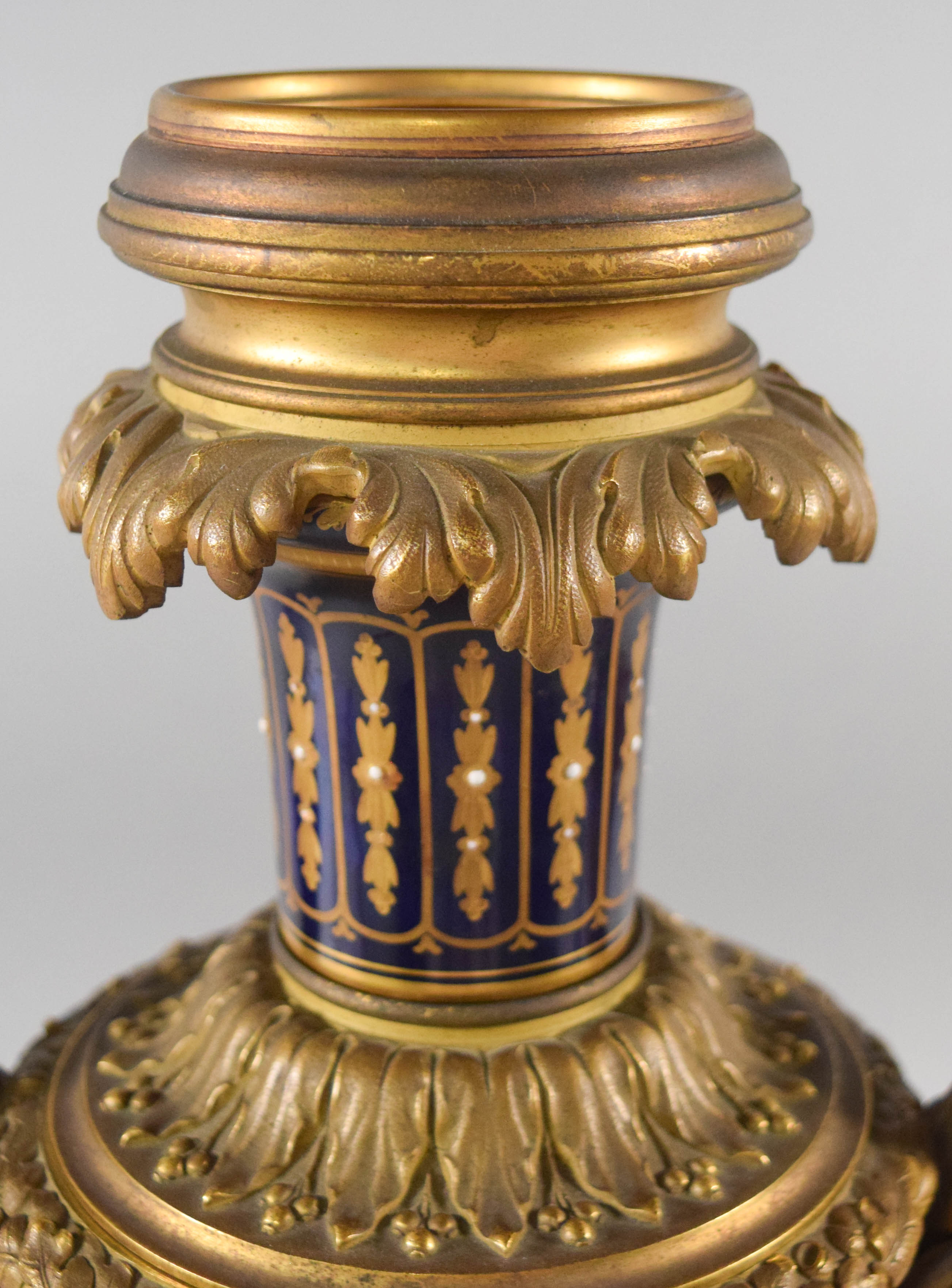 Large French Gilt Bronze Mounted Cobalt Blue Porcelain Amphora Vase