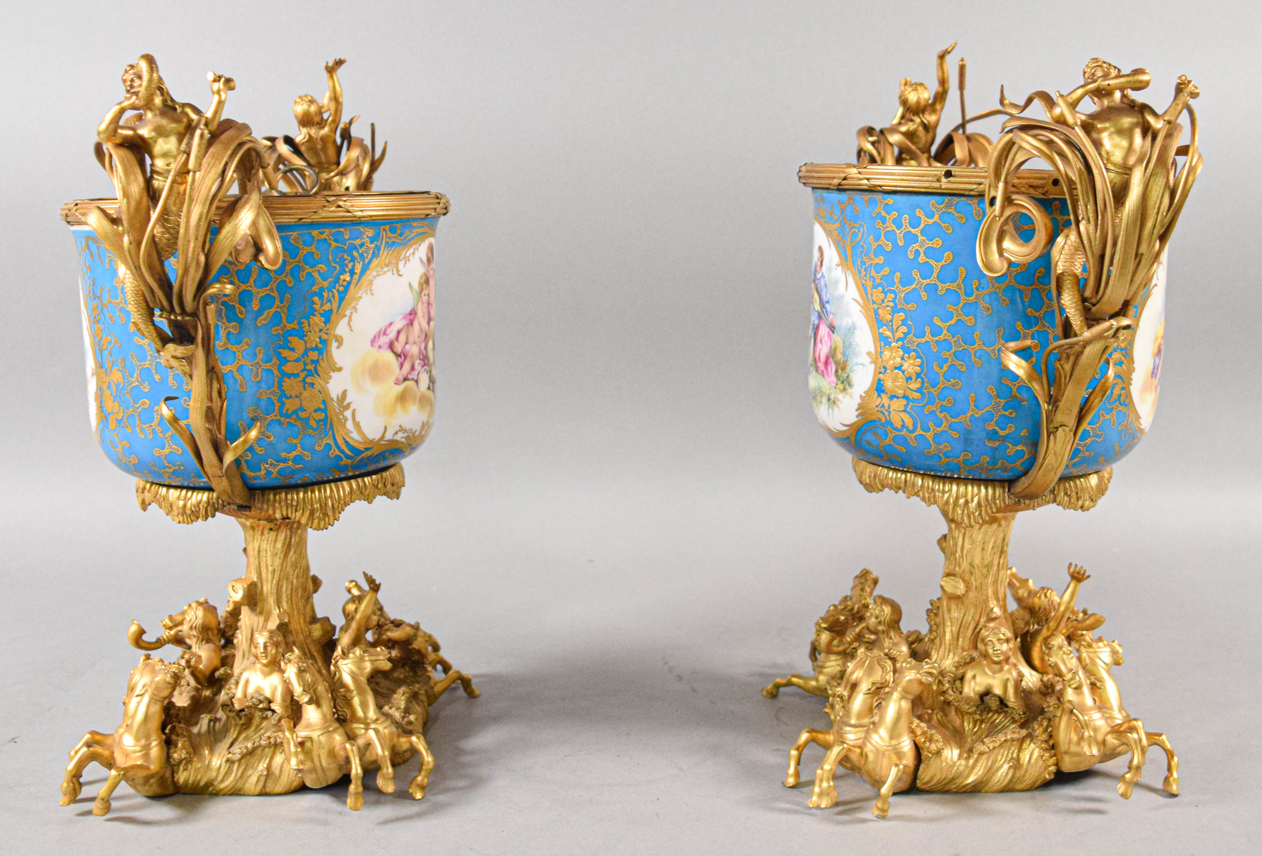 Pair of Sevres Ormolu Mounted Porcelain Jardinieres