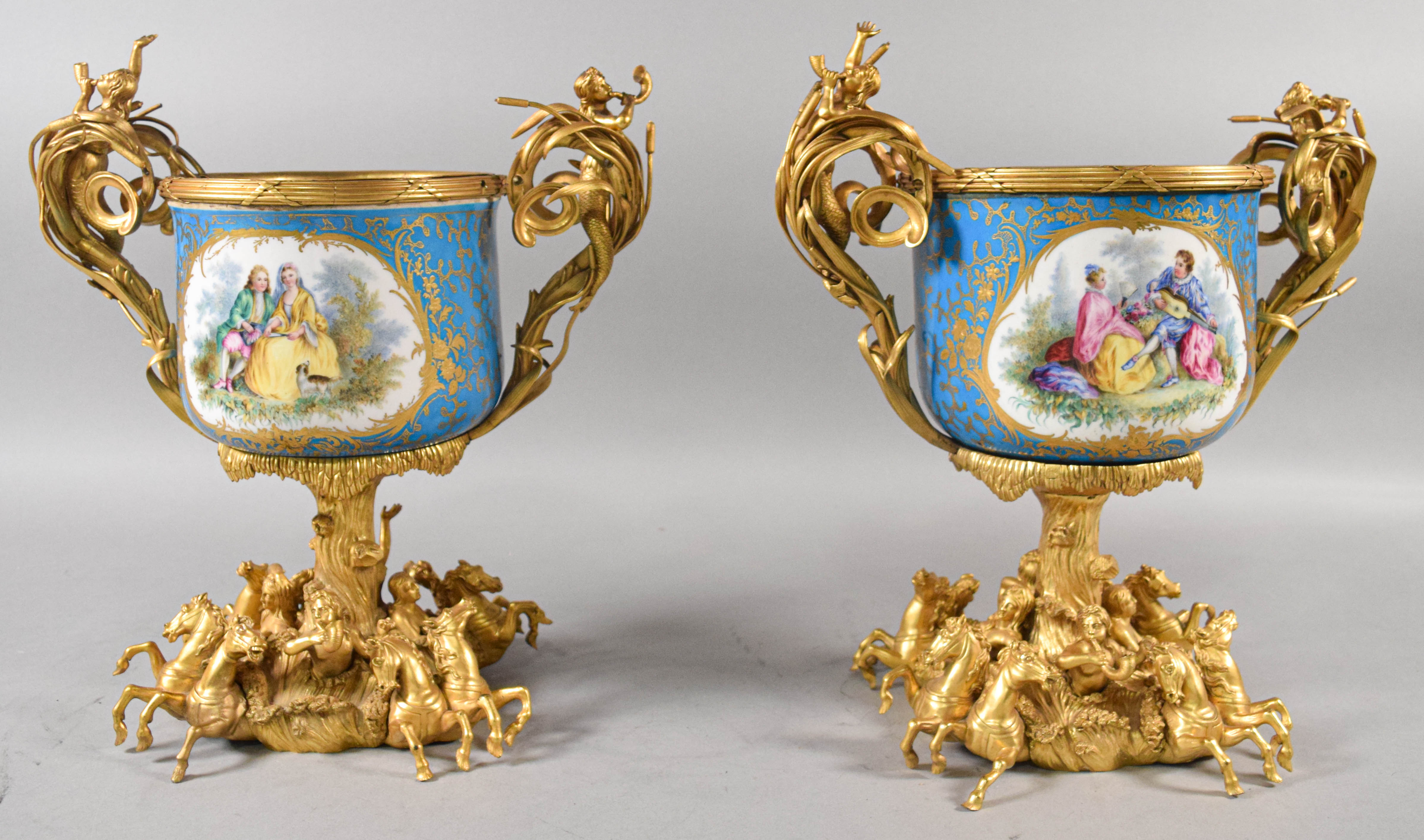 Pair of Sevres Ormolu Mounted Porcelain Jardinieres