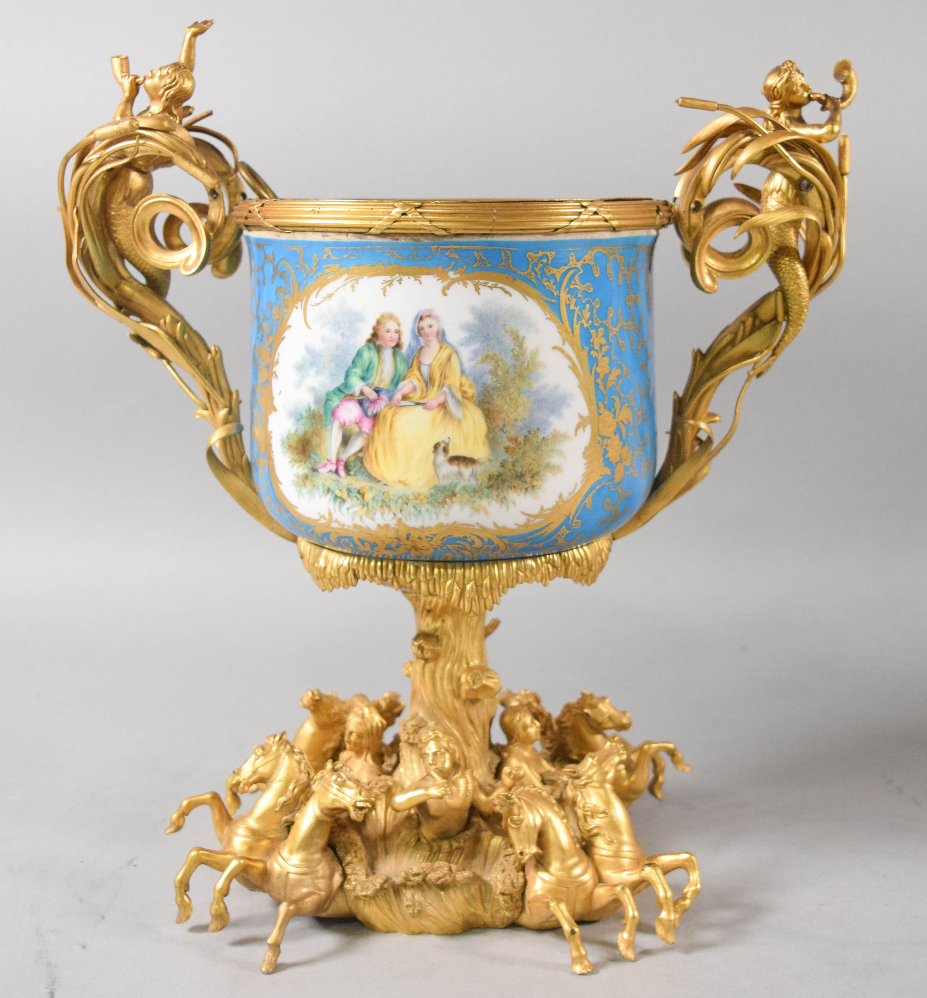 Pair of Sevres Ormolu Mounted Porcelain Jardinieres
