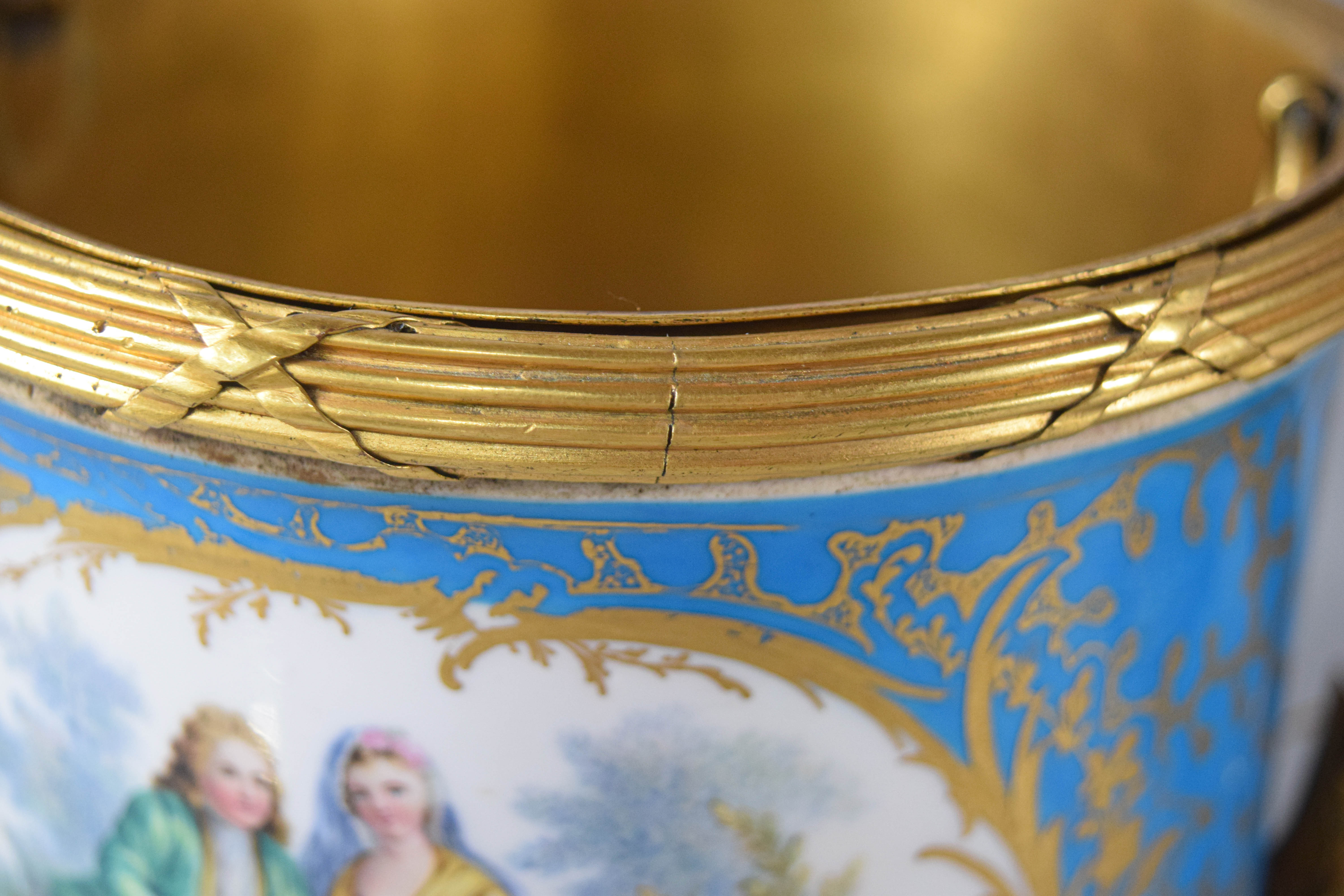 Pair of Sevres Ormolu Mounted Porcelain Jardinieres