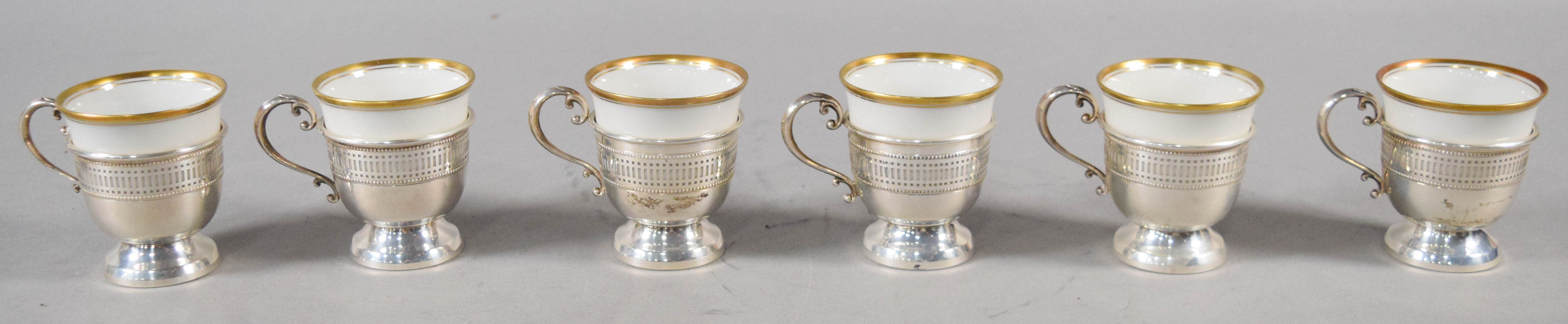 12 Sterling Silver Cup Holders With 9 Hutschenreuther Porcelain Liners