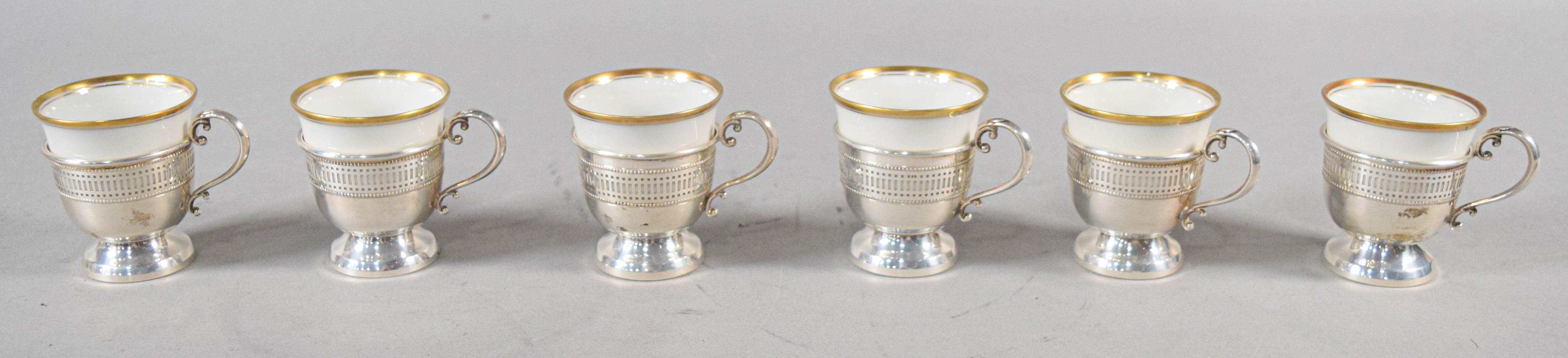 12 Sterling Silver Cup Holders With 9 Hutschenreuther Porcelain Liners