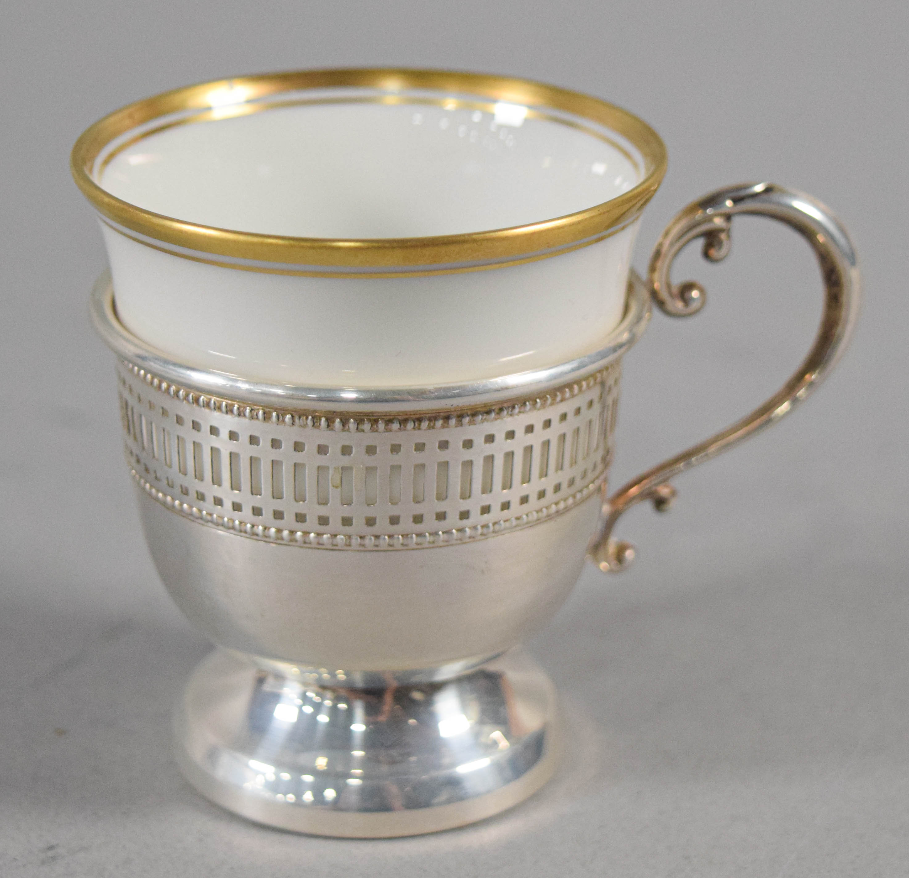 12 Sterling Silver Cup Holders With 9 Hutschenreuther Porcelain Liners