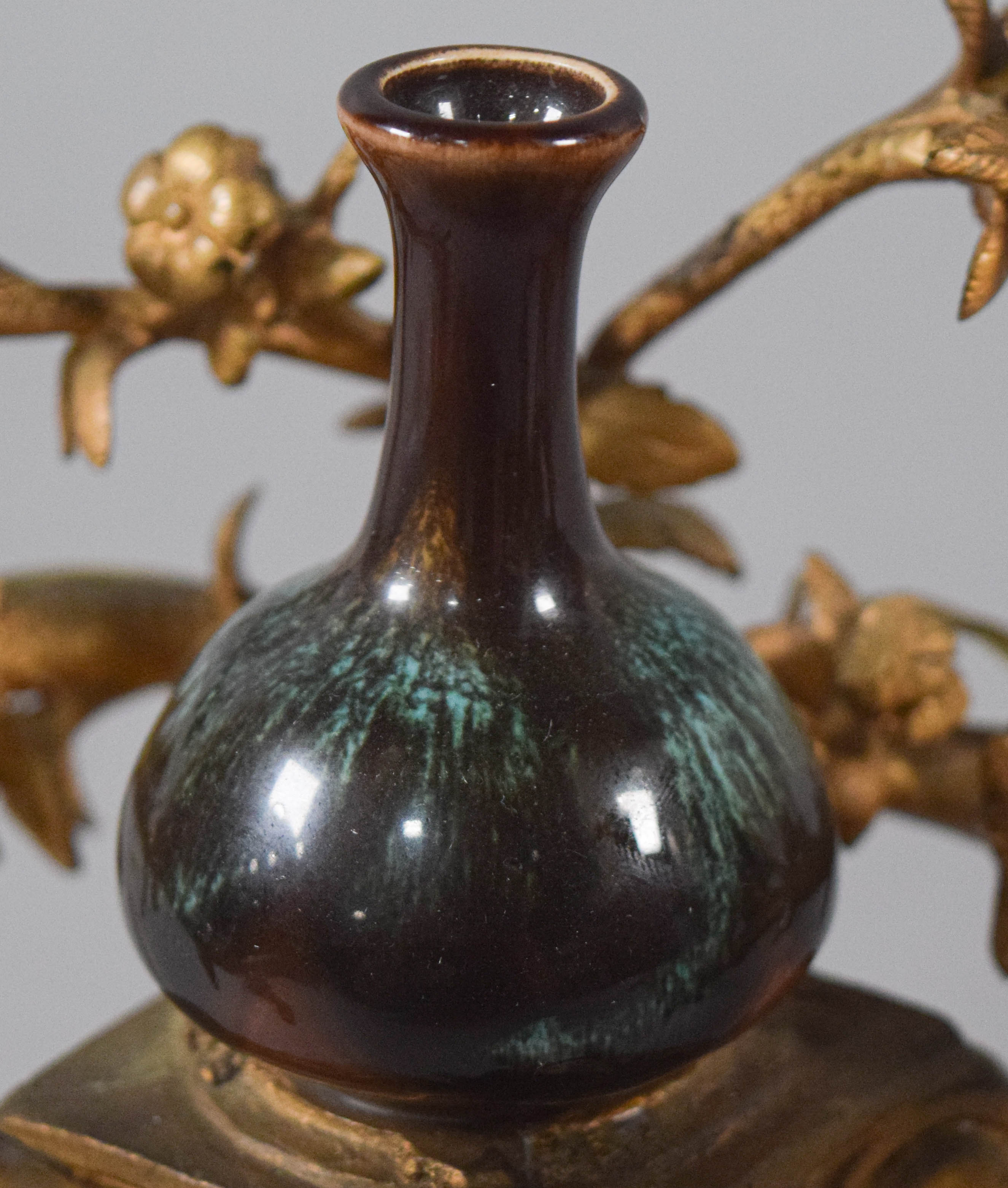 Pair of Victorian Style Gilt Metal and Ceramic Two-Light Table Lamps