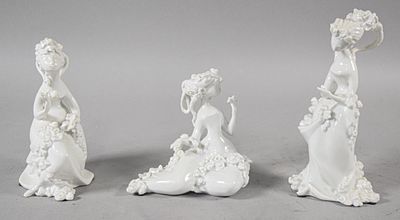 3 Rosenthal Studio-Line White Glazed Porcelain Figurines by Bjorn Wiinblad. Group of three white 