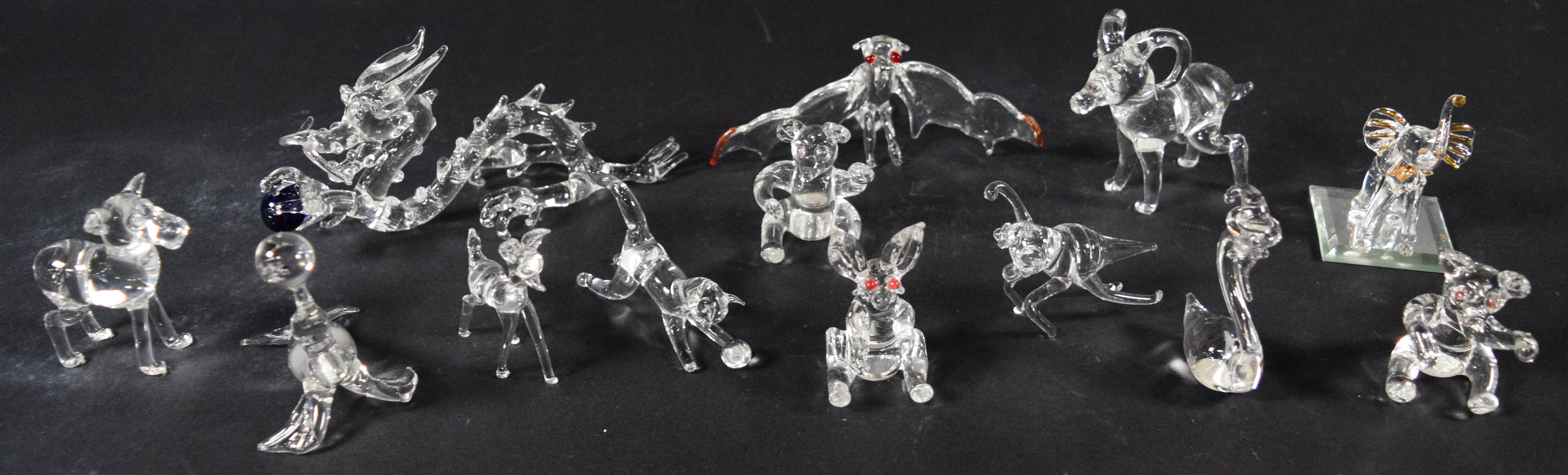 13 Hand-Blown Clear Glass Animal and Mythical Creature Figurines