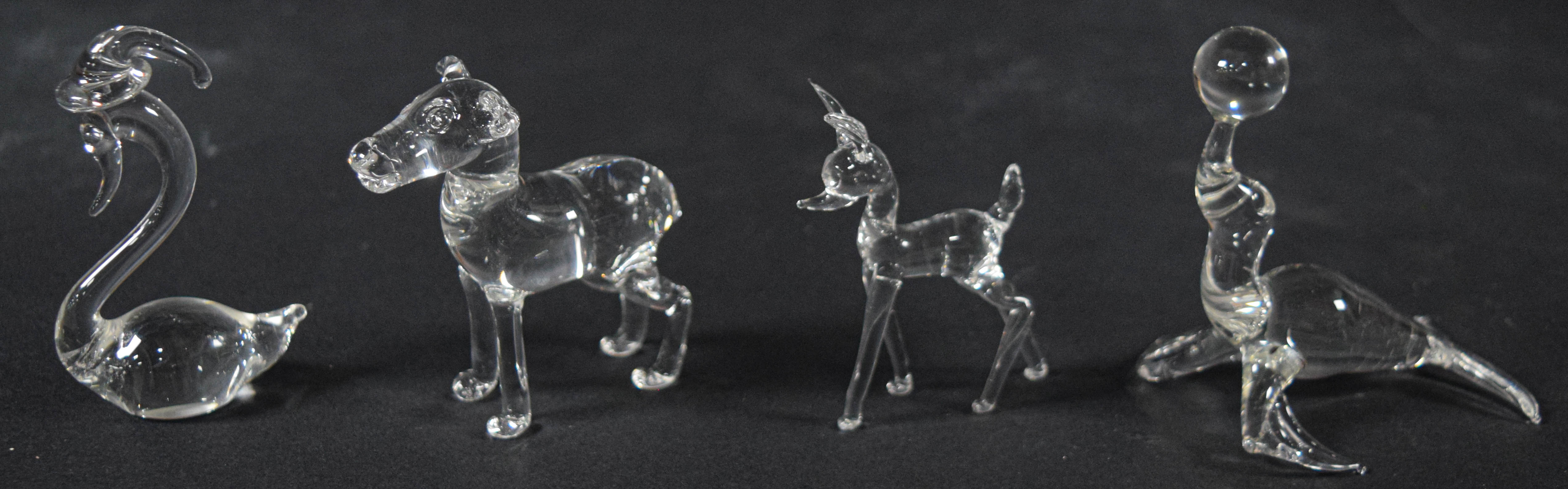 13 Hand-Blown Clear Glass Animal and Mythical Creature Figurines