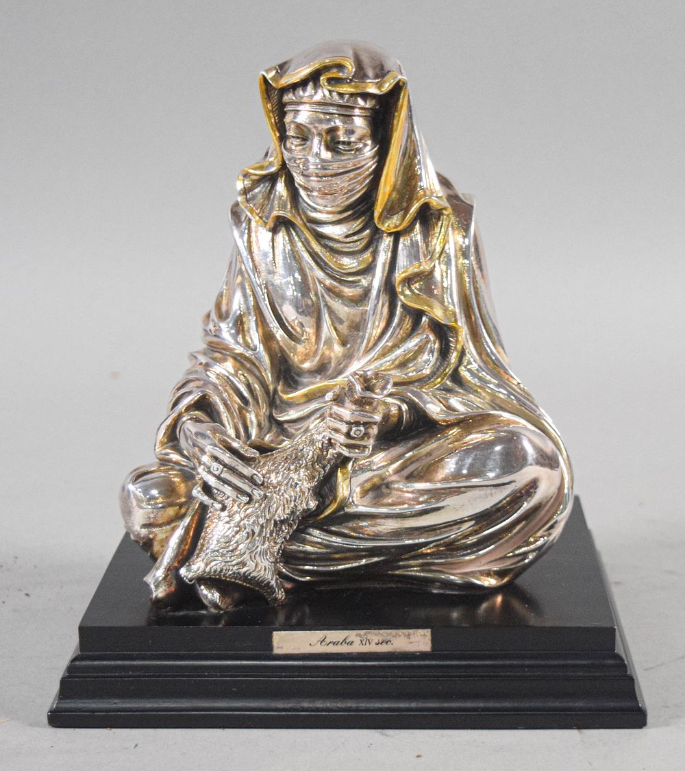 Lot 248: A. Giannelli for Magrino Silver-Clad Seated Arab Figure Sculpture, 1989