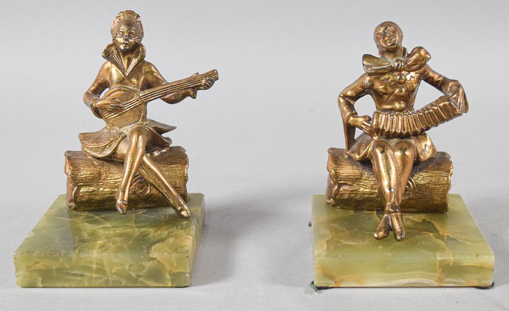 Lot 250: Pair of Art Deco Figural Spelter and Onyx Bookends