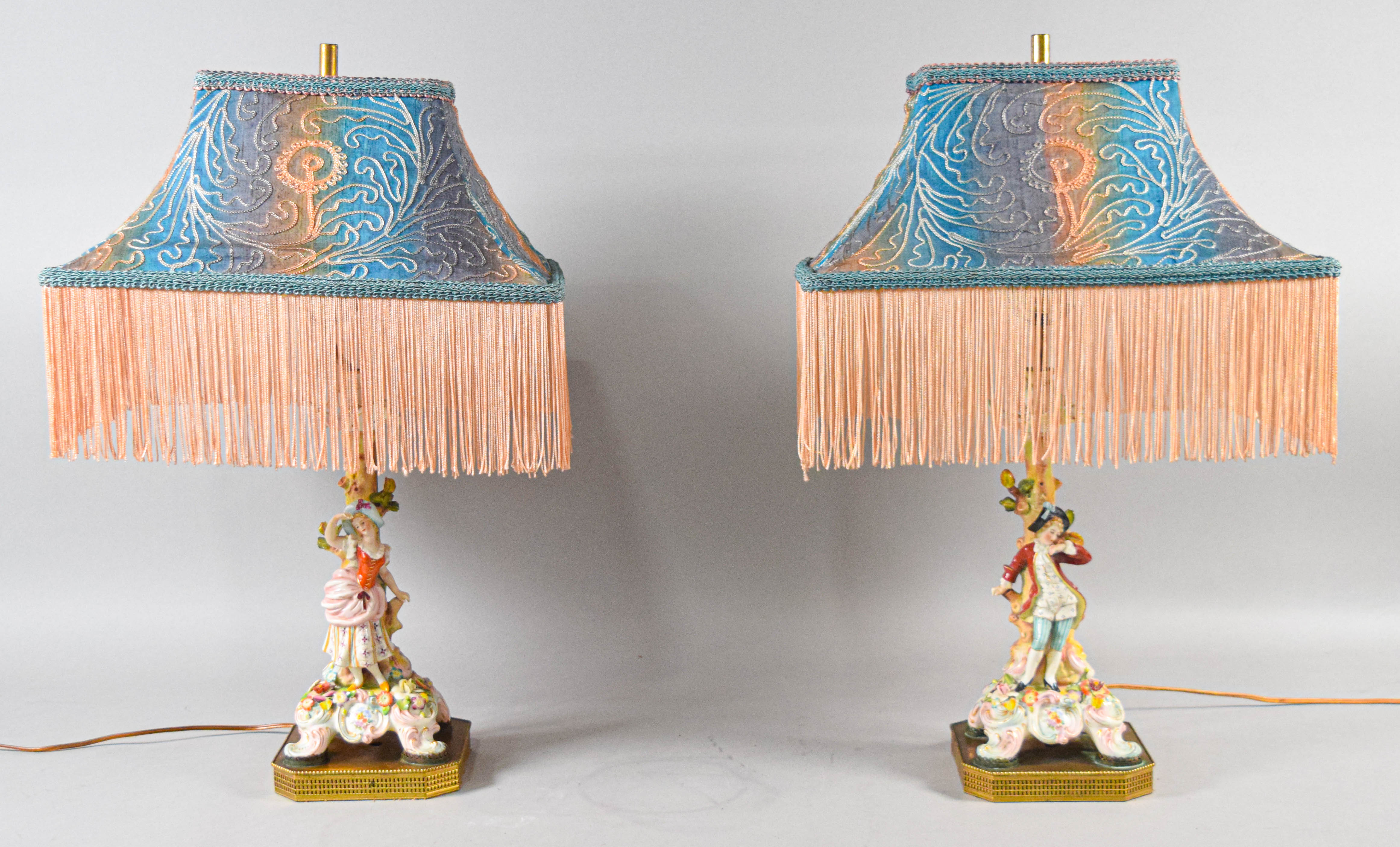 Pair of German Porcelain Figural Table Lamps
