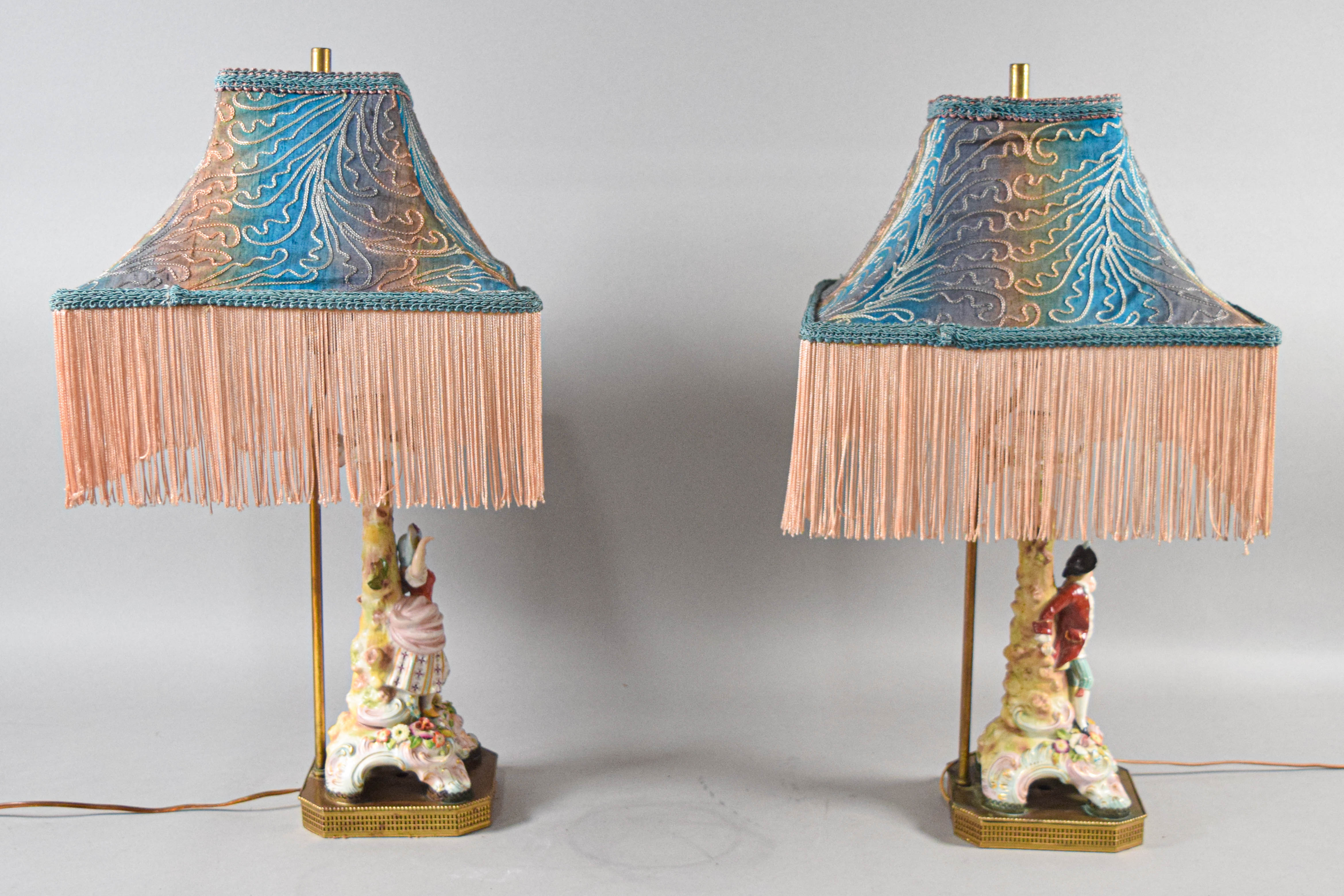 Pair of German Porcelain Figural Table Lamps