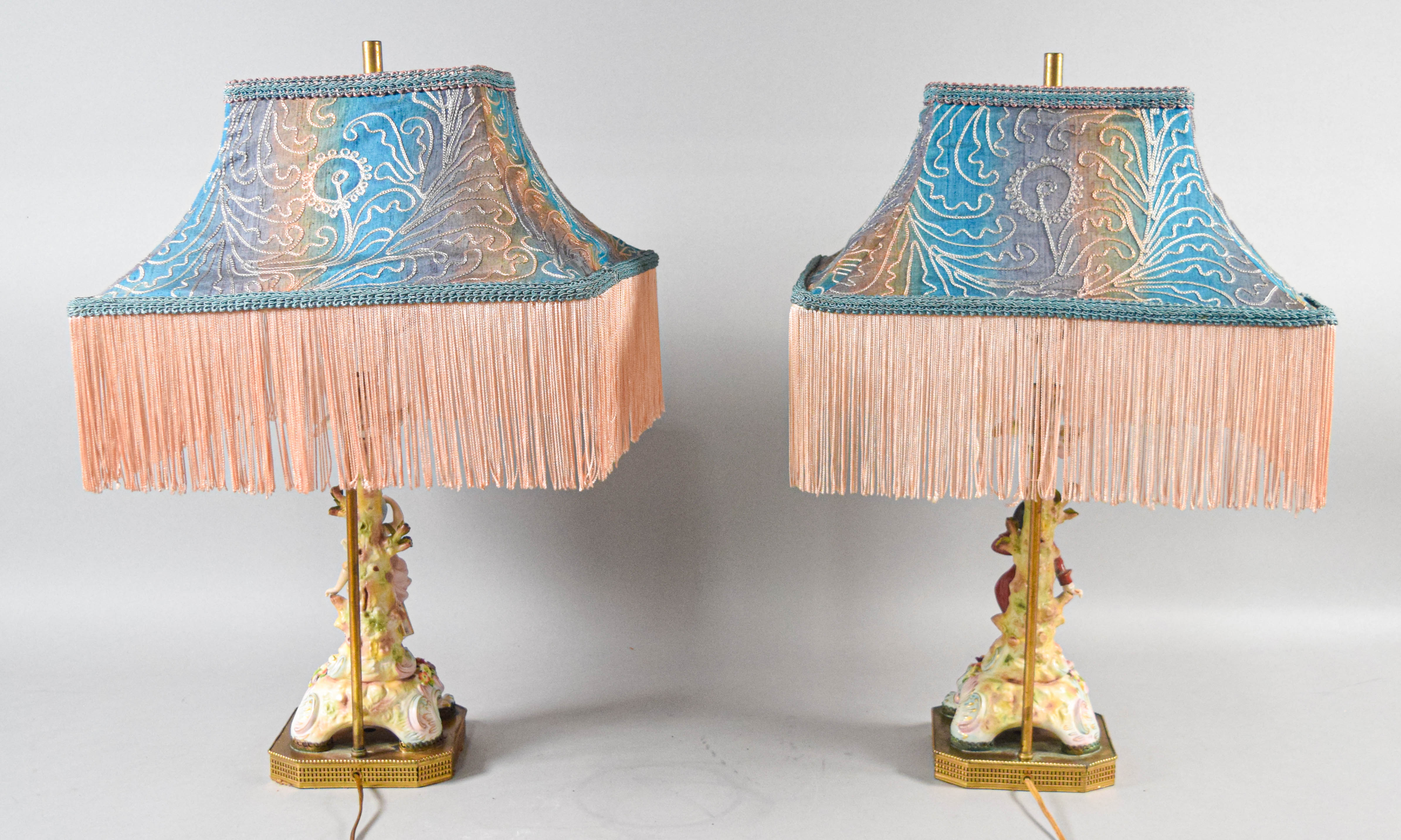 Pair of German Porcelain Figural Table Lamps