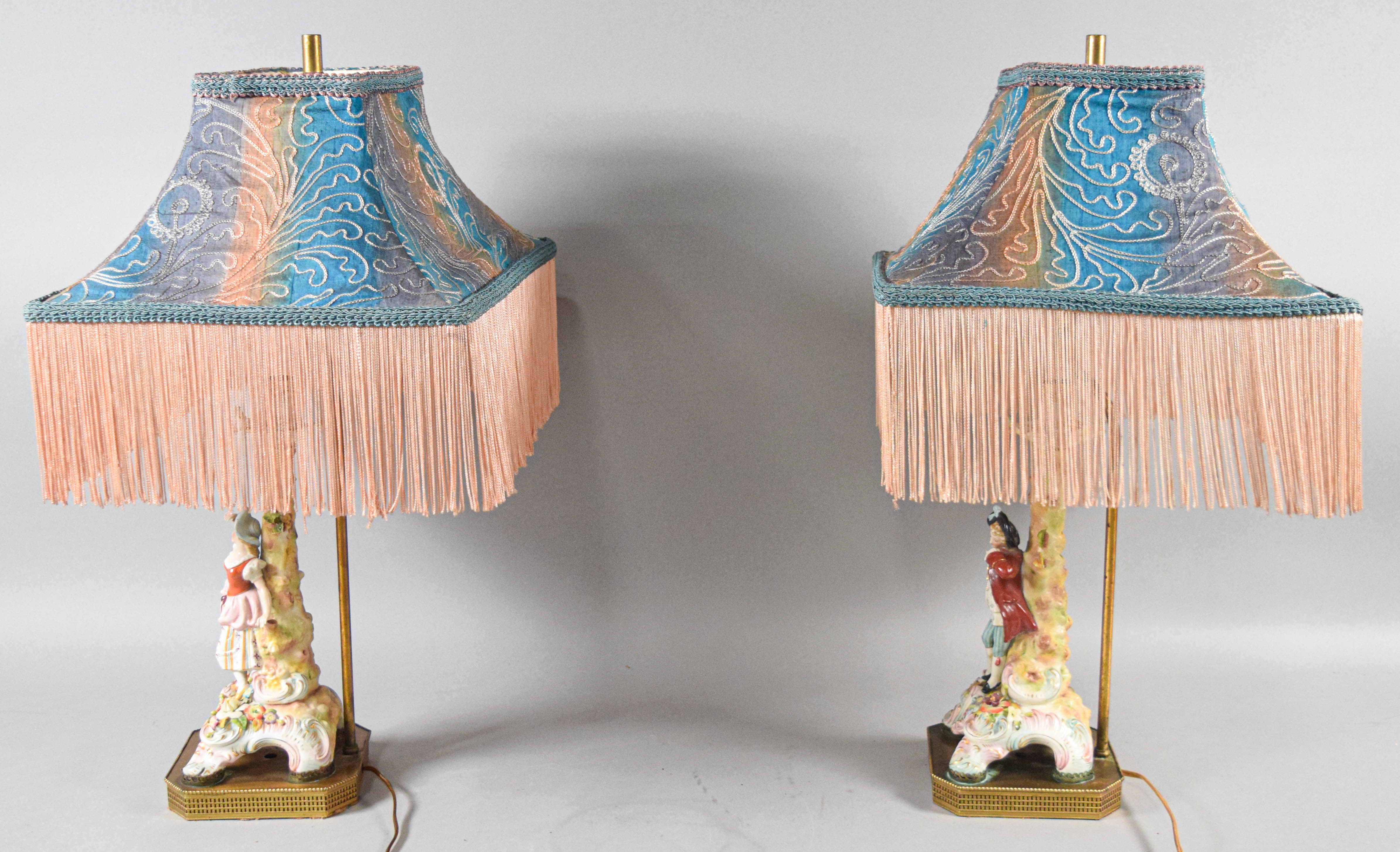 Pair of German Porcelain Figural Table Lamps