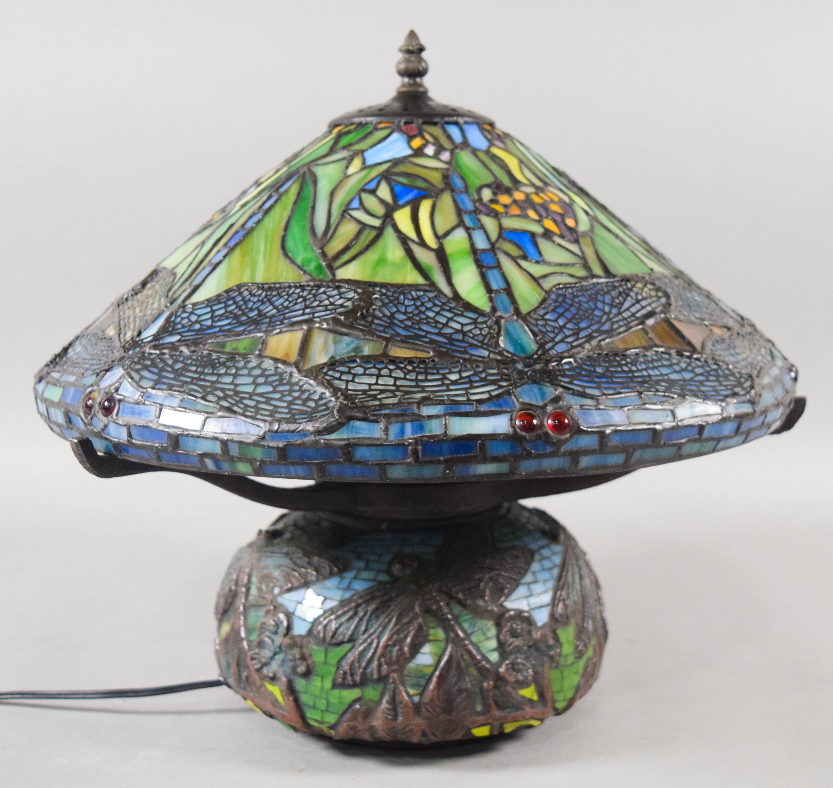 Tiffany Style Dragonfly Leaded Glass and Mosaic Tile Table Lamp