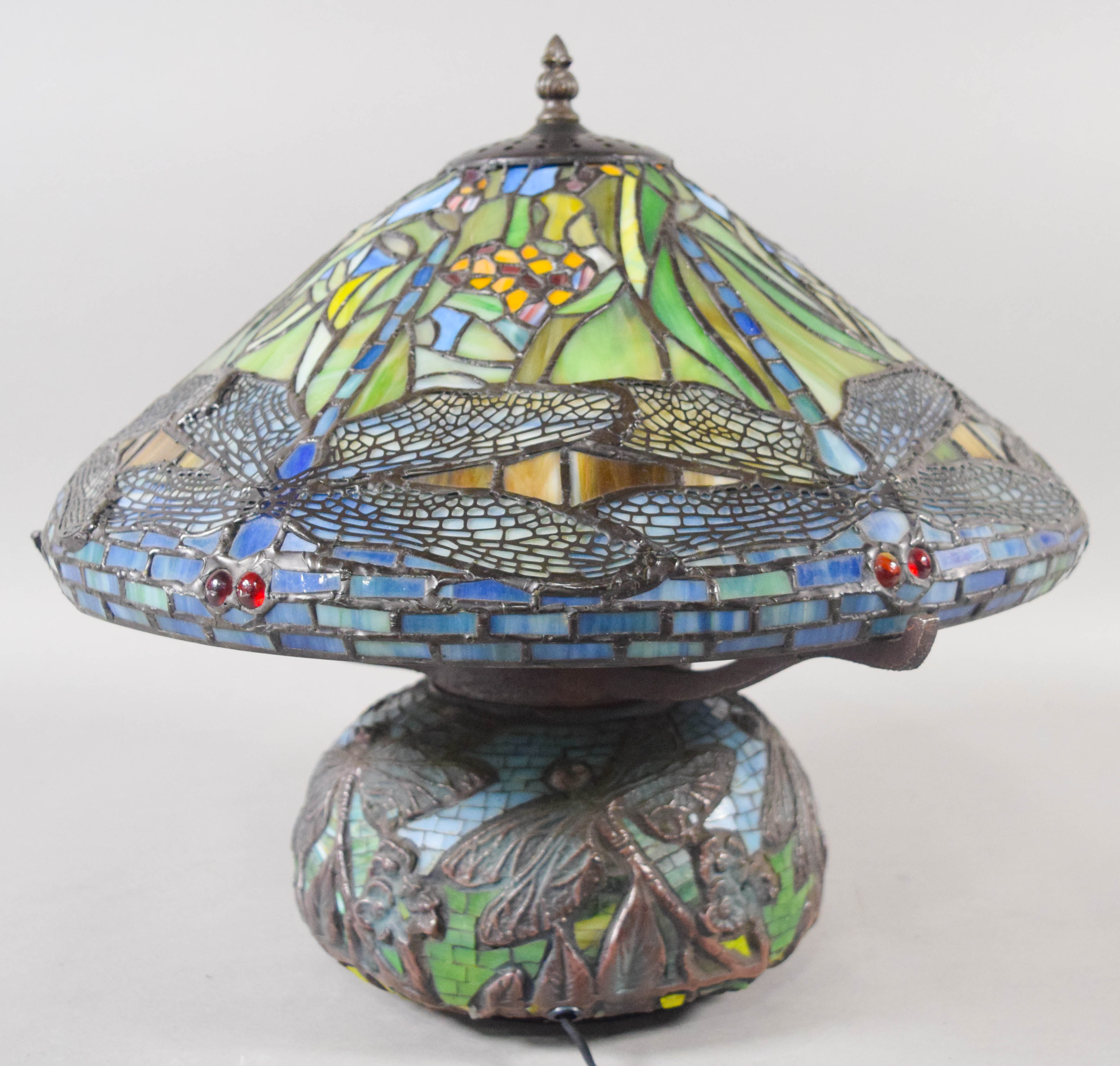 Tiffany Style Dragonfly Leaded Glass and Mosaic Tile Table Lamp