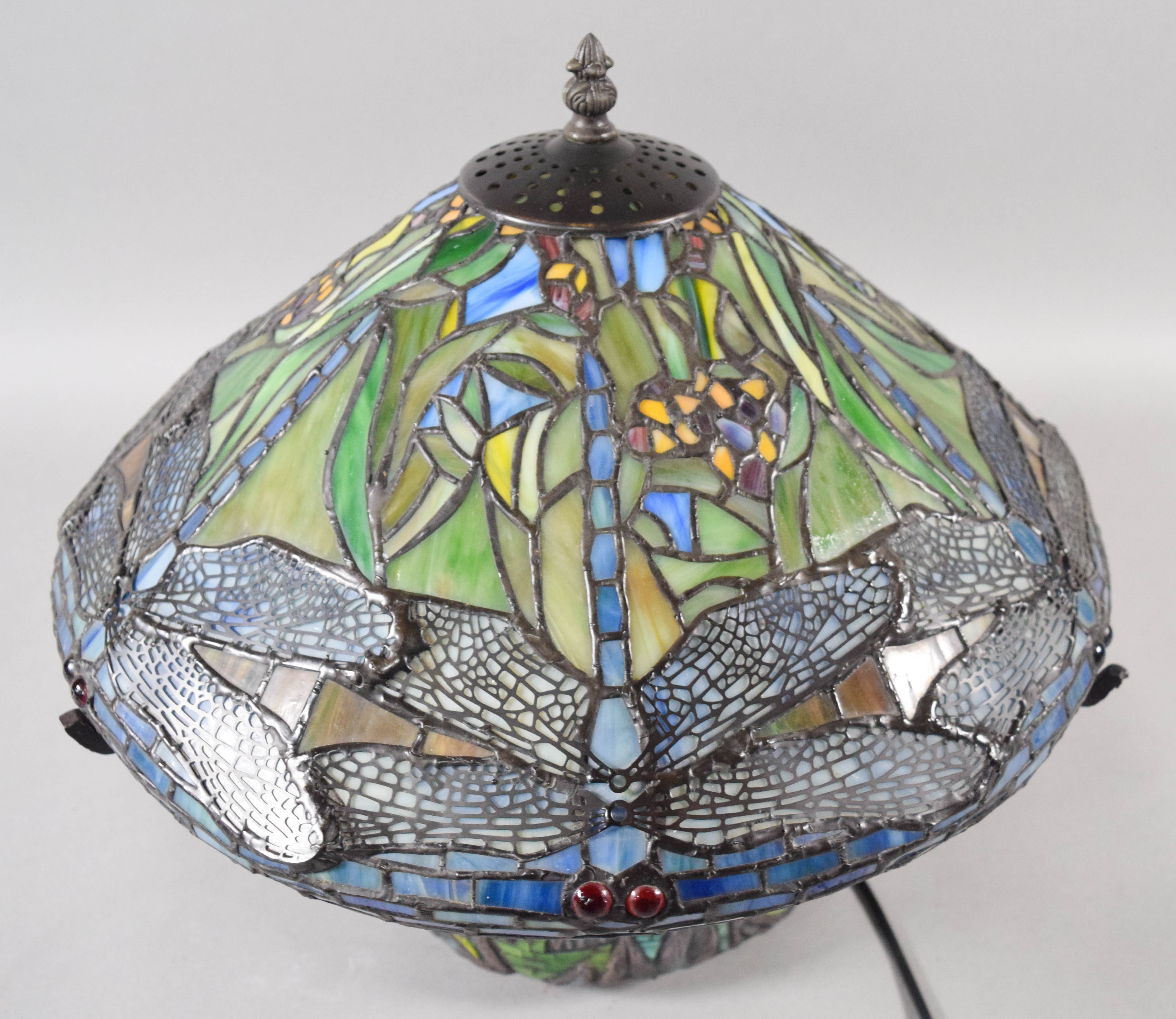 Tiffany Style Dragonfly Leaded Glass and Mosaic Tile Table Lamp