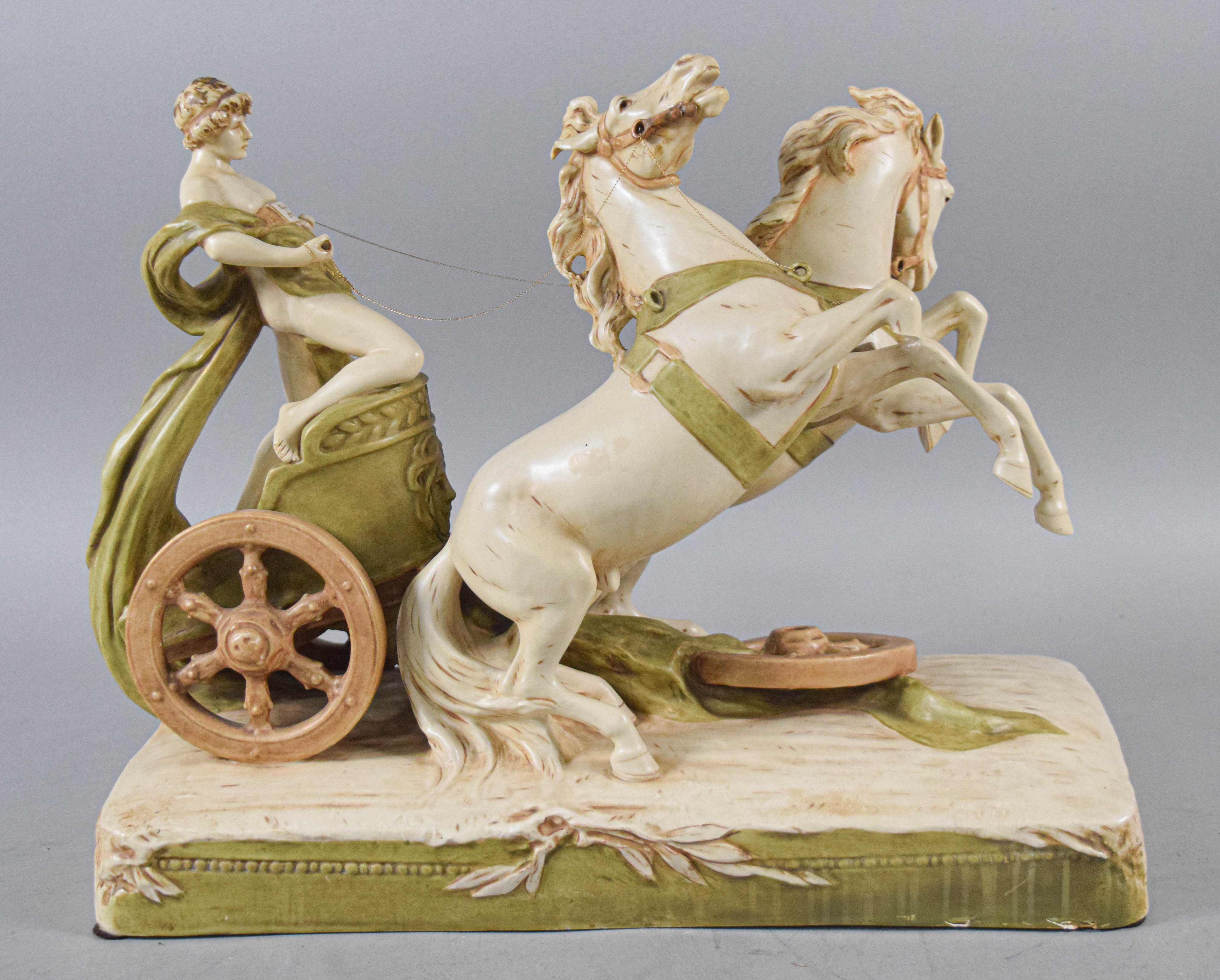 Large Neoclassical Glazed Porcelain Chariot Accident Figural Group