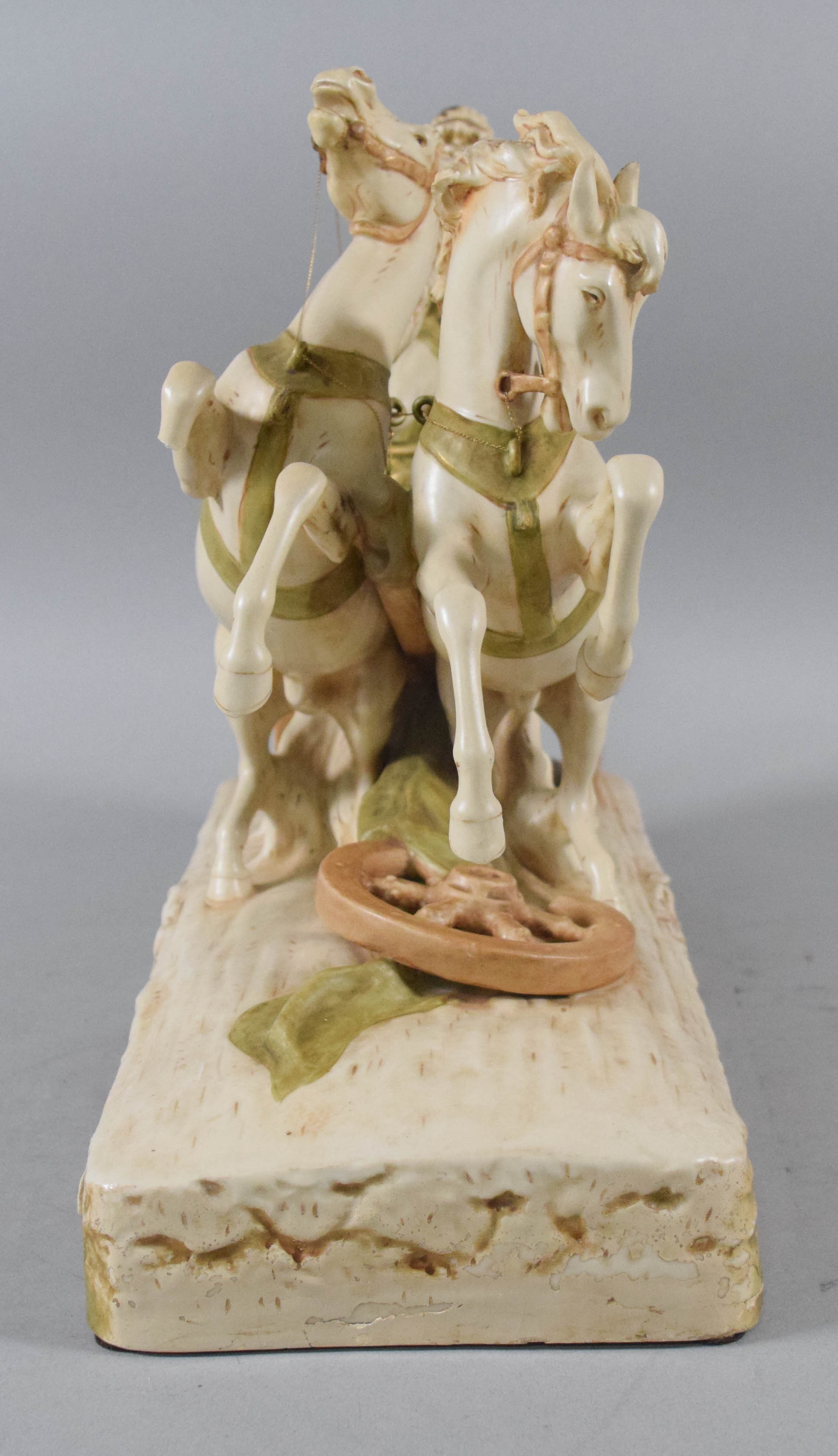 Large Neoclassical Glazed Porcelain Chariot Accident Figural Group