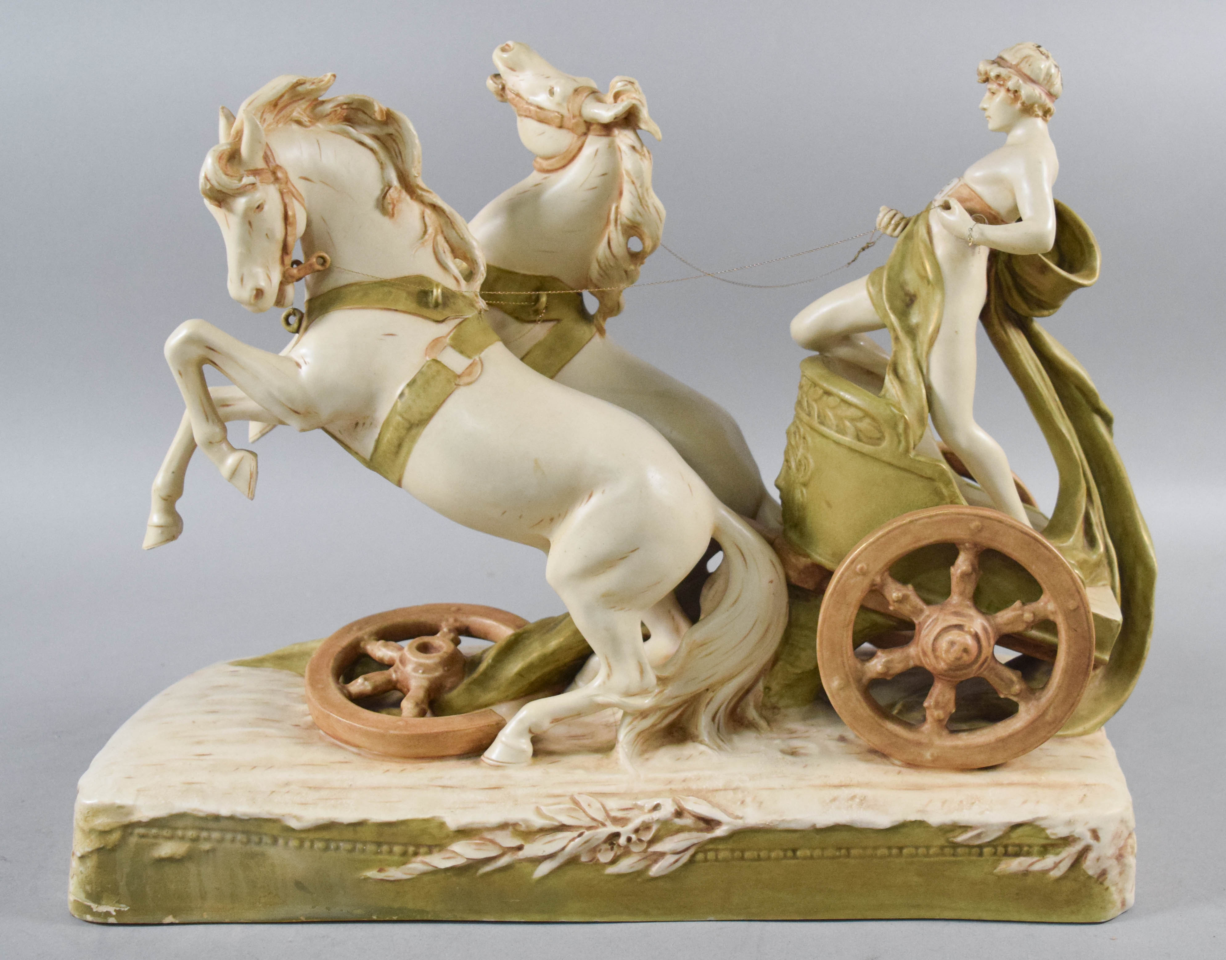 Large Neoclassical Glazed Porcelain Chariot Accident Figural Group