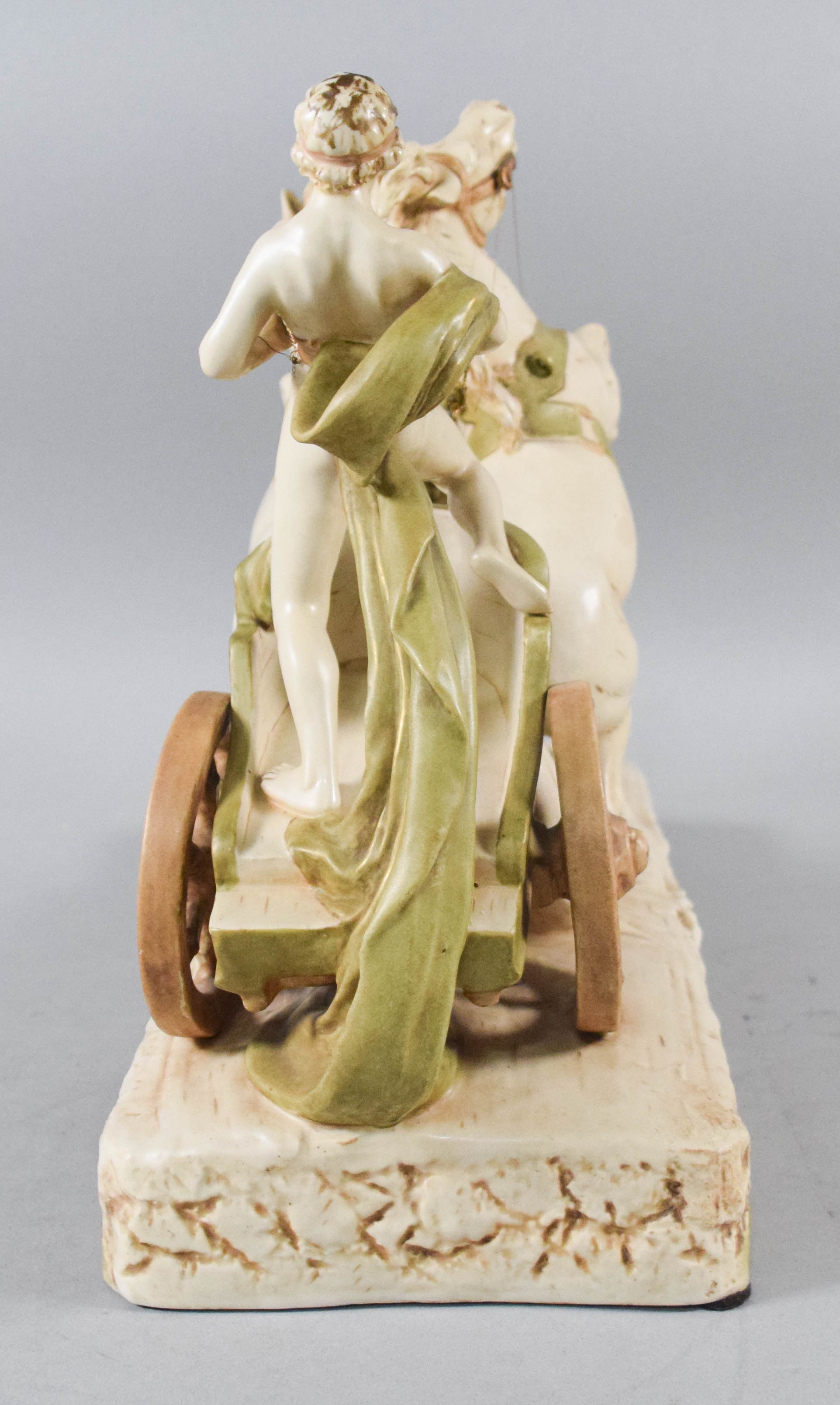 Large Neoclassical Glazed Porcelain Chariot Accident Figural Group