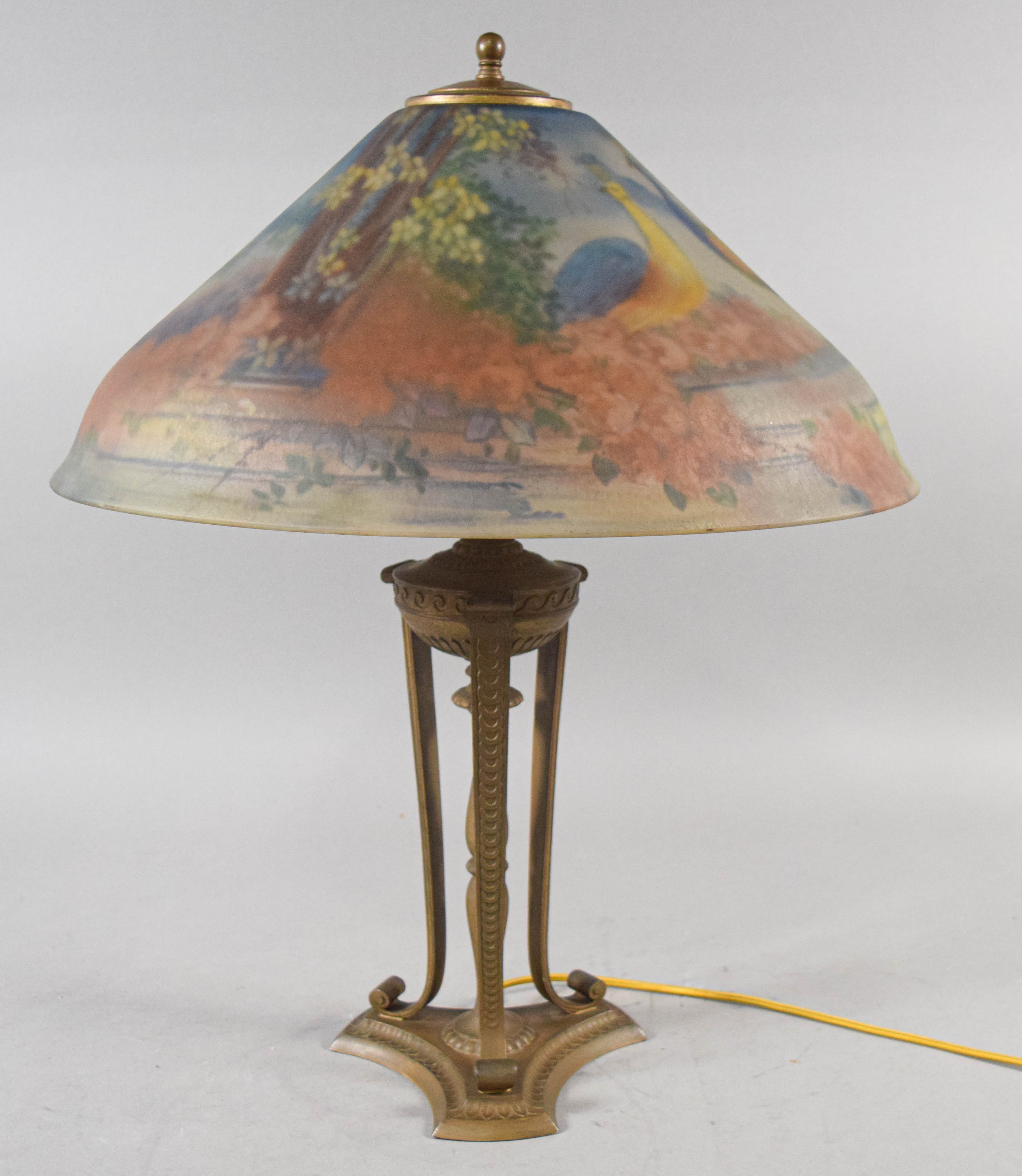 Pairpoint Reverse Painted Glass Table Lamp Signed H. Fisher