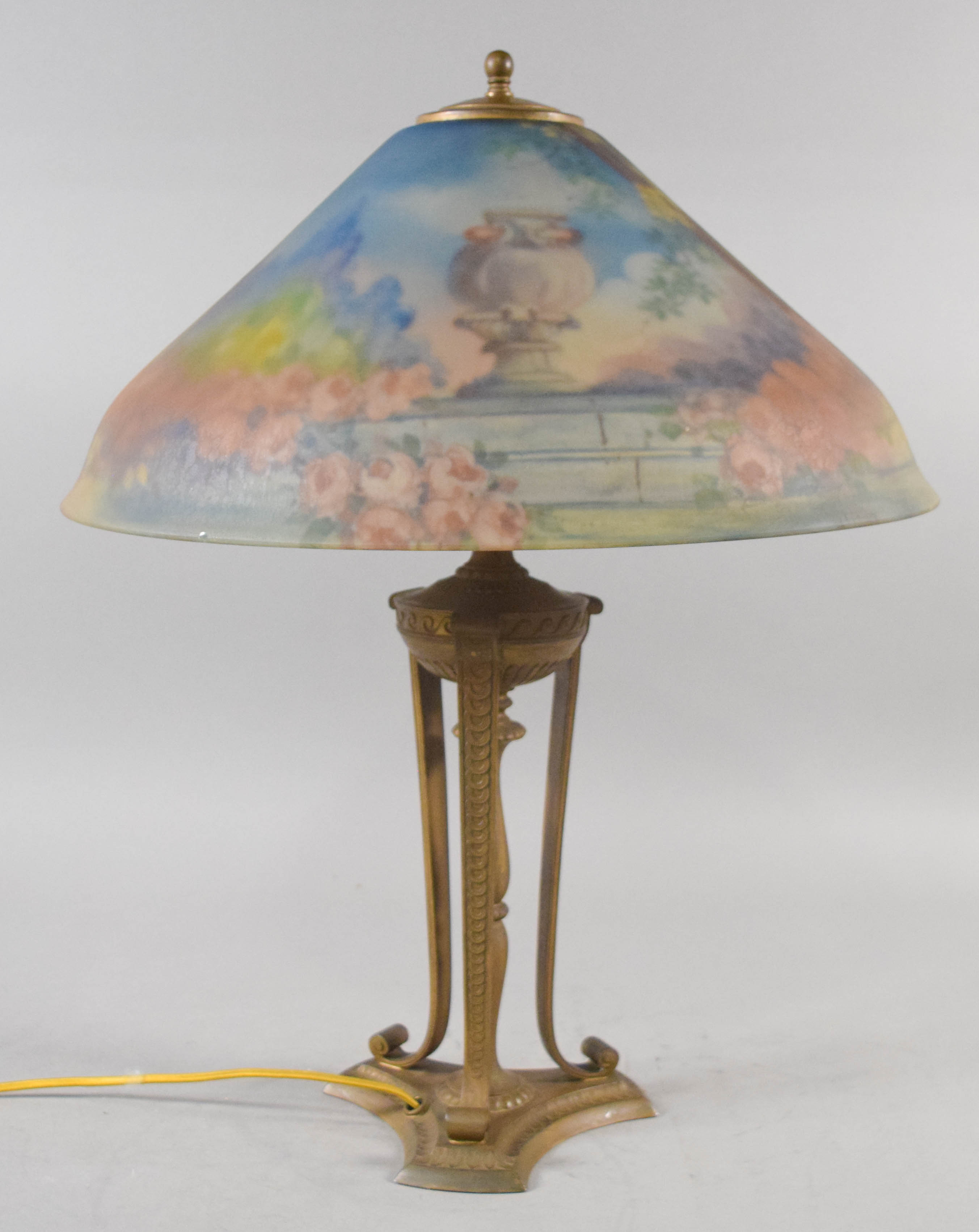 Pairpoint Reverse Painted Glass Table Lamp Signed H. Fisher