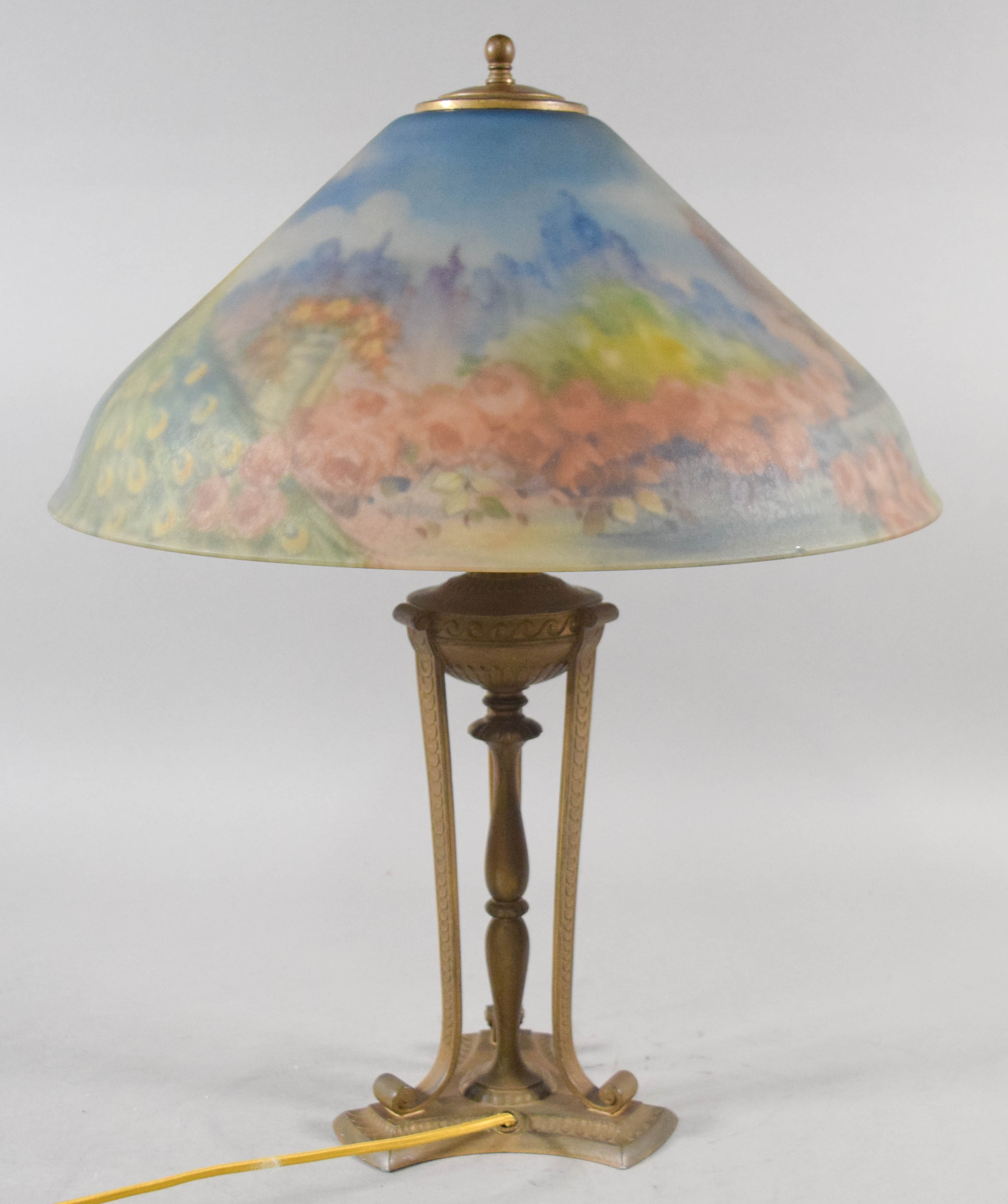 Pairpoint Reverse Painted Glass Table Lamp Signed H. Fisher