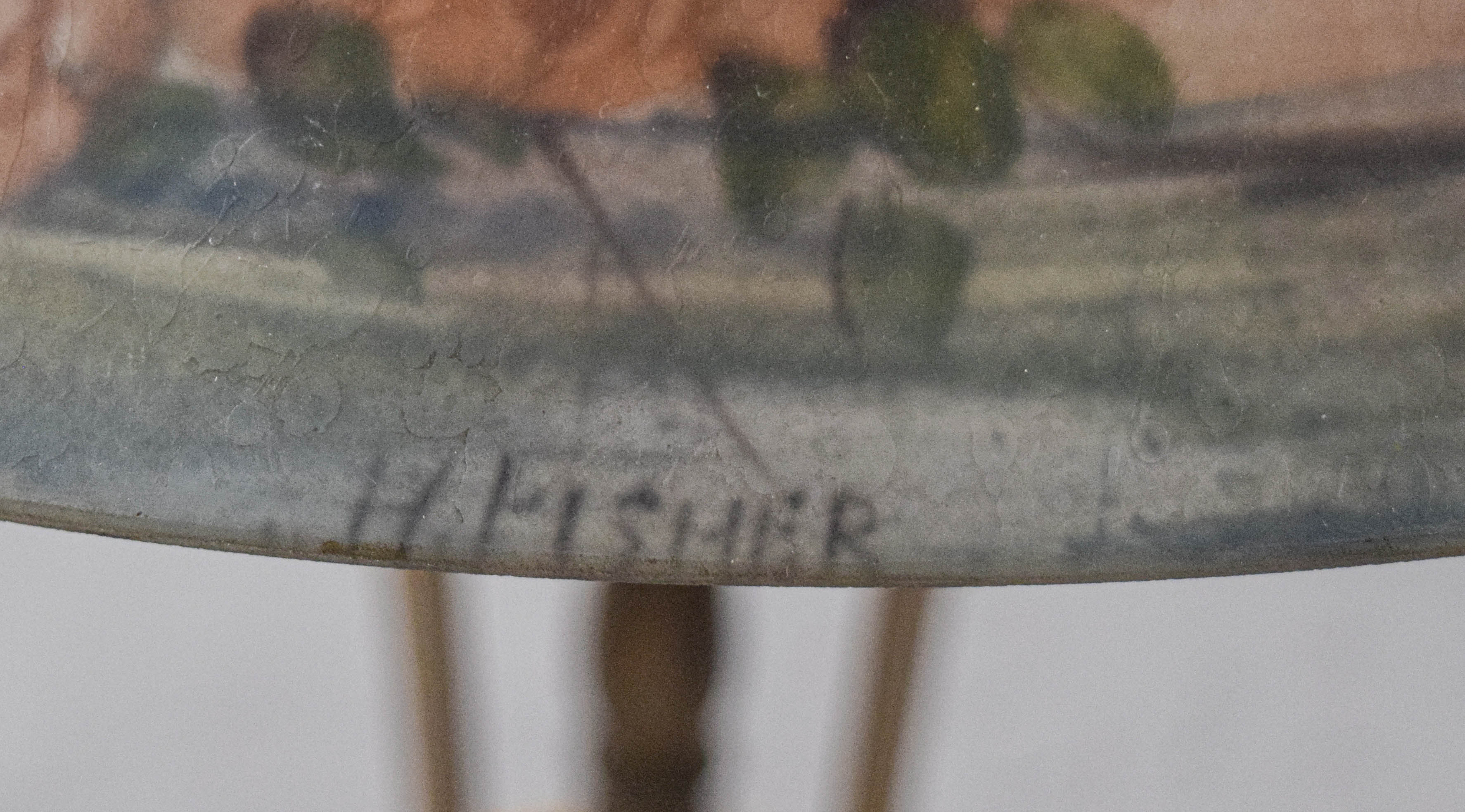 Pairpoint Reverse Painted Glass Table Lamp Signed H. Fisher