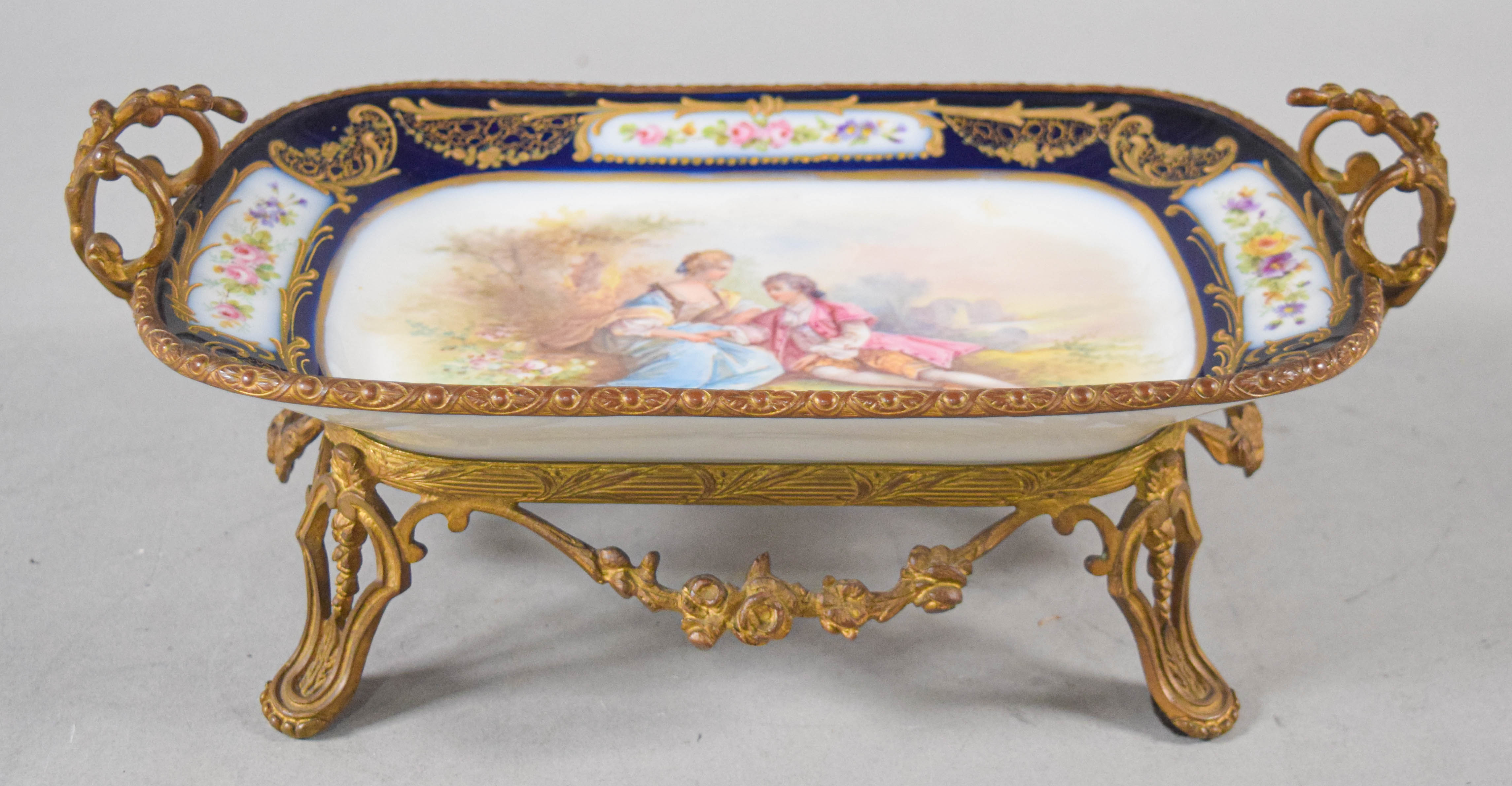 Sevres Style Gilt Bronze Mounted Porcelain Dish