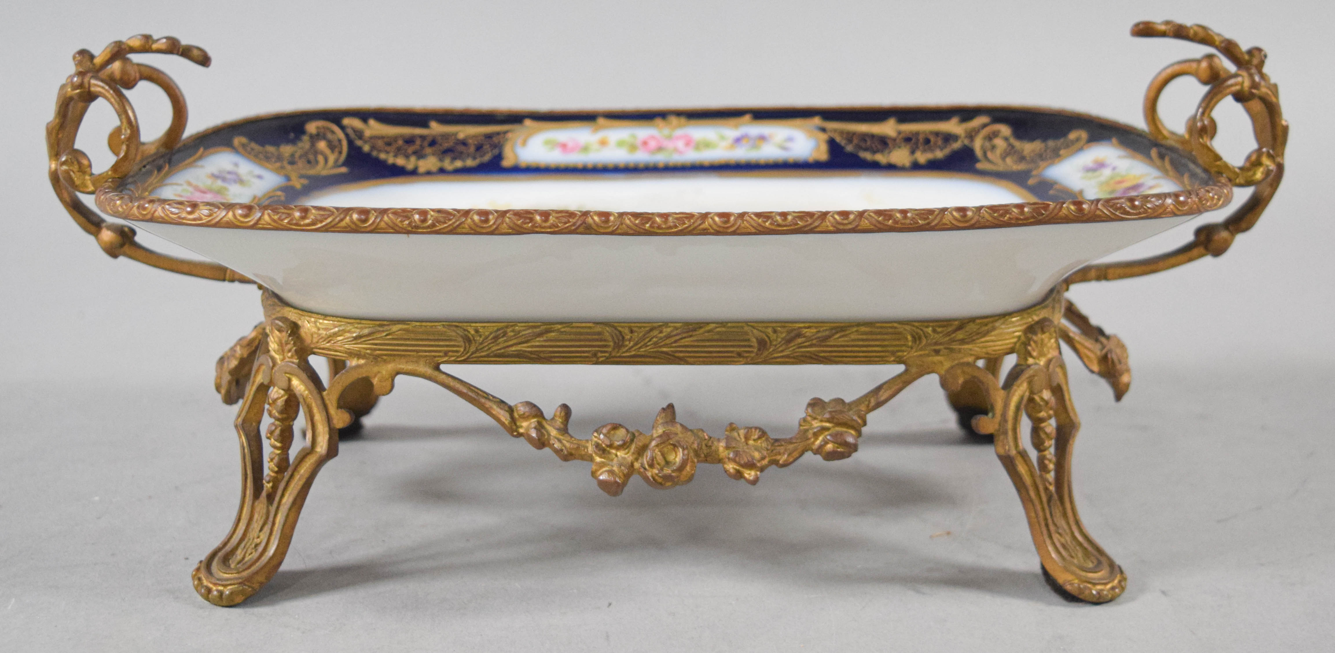 Sevres Style Gilt Bronze Mounted Porcelain Dish