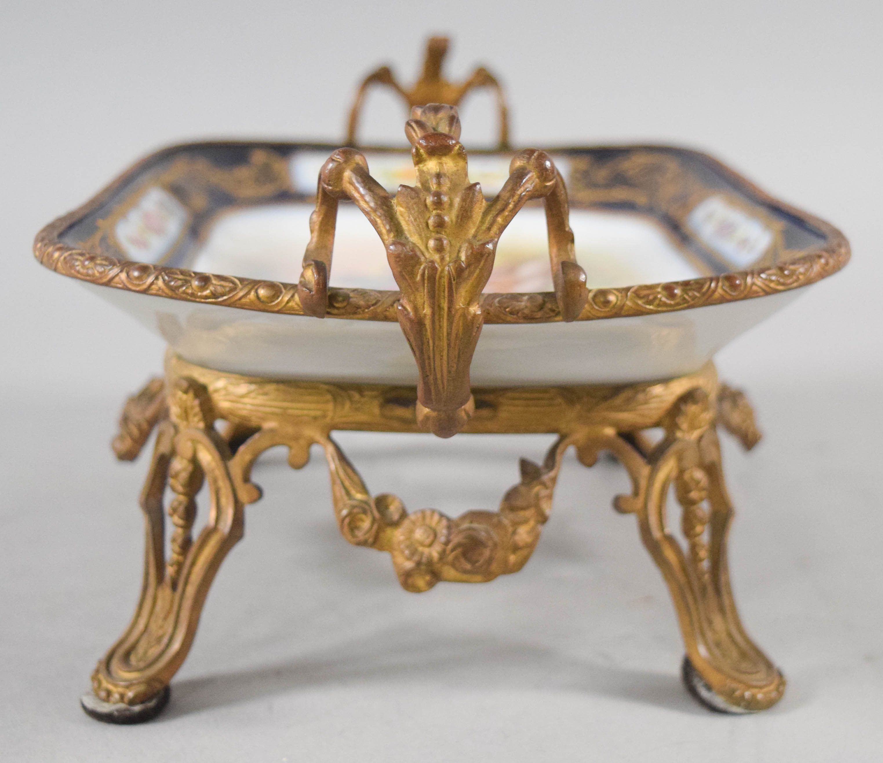 Sevres Style Gilt Bronze Mounted Porcelain Dish