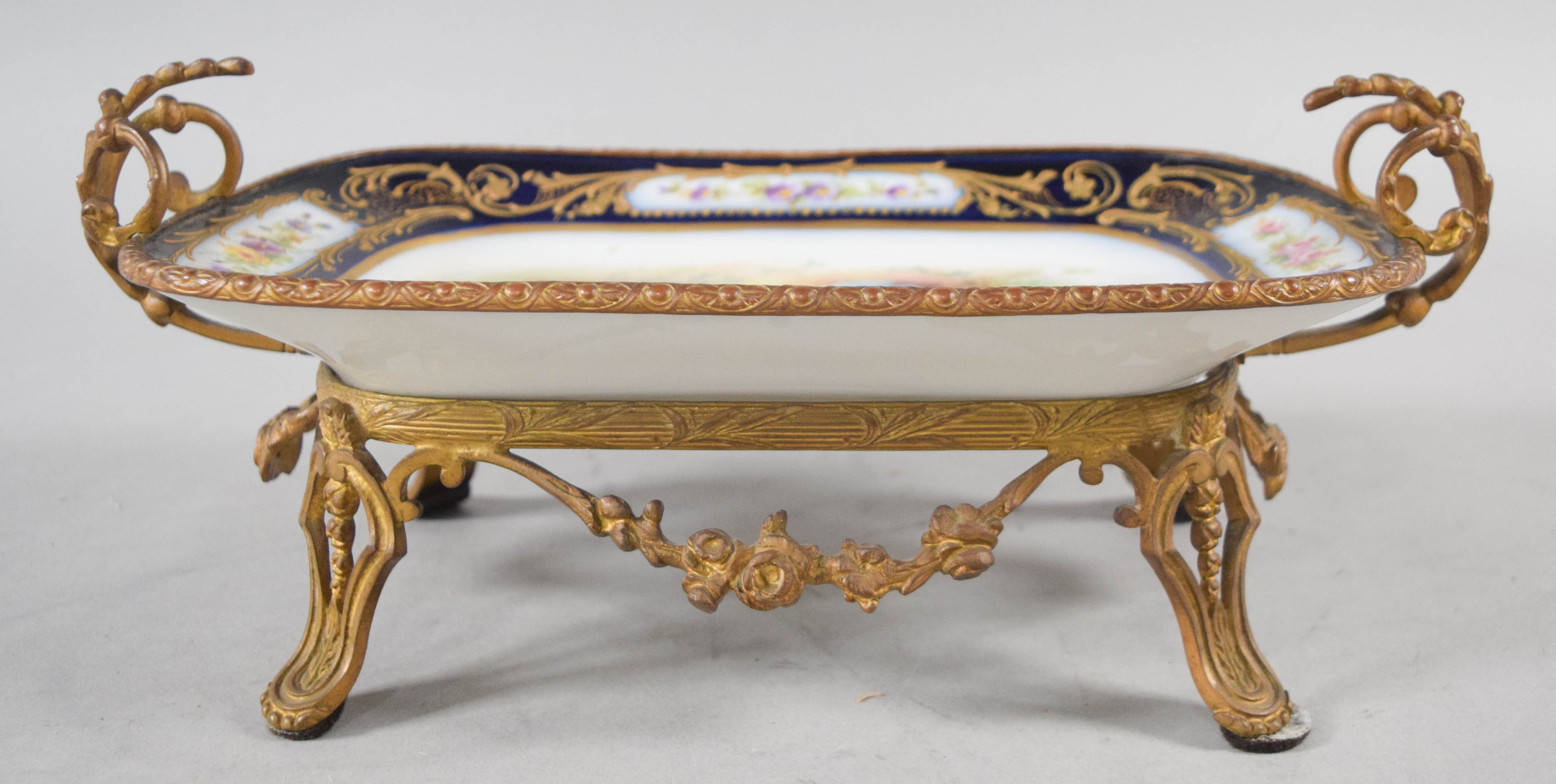 Sevres Style Gilt Bronze Mounted Porcelain Dish