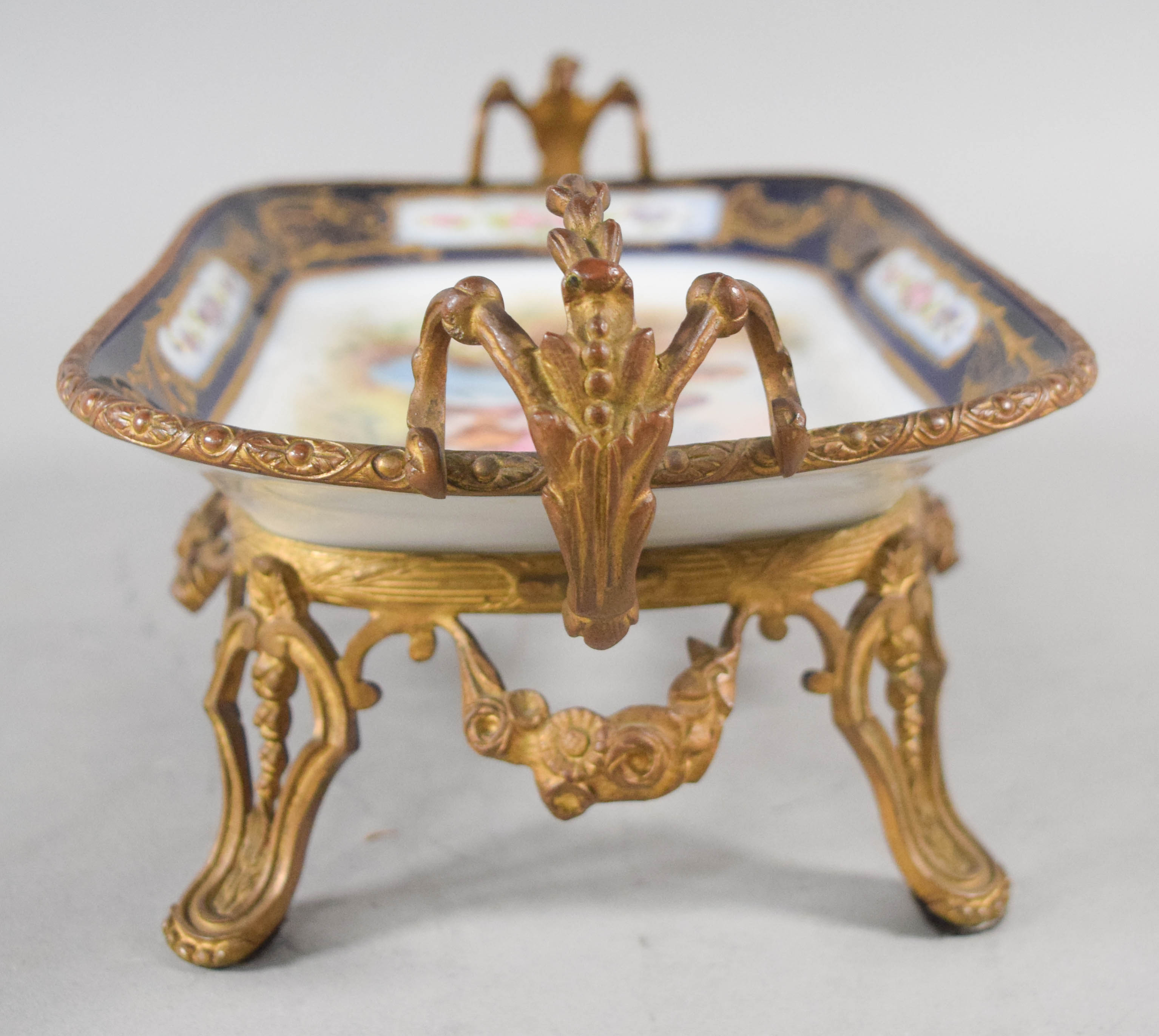 Sevres Style Gilt Bronze Mounted Porcelain Dish