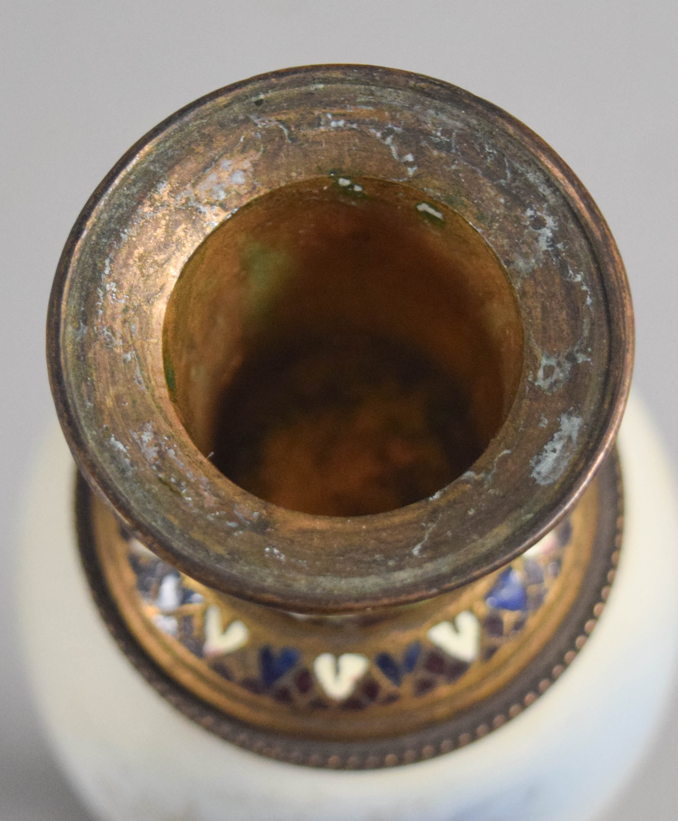 Sevres Style Champleve Enamel and Painted Porcelain Cabinet Vase with Cover