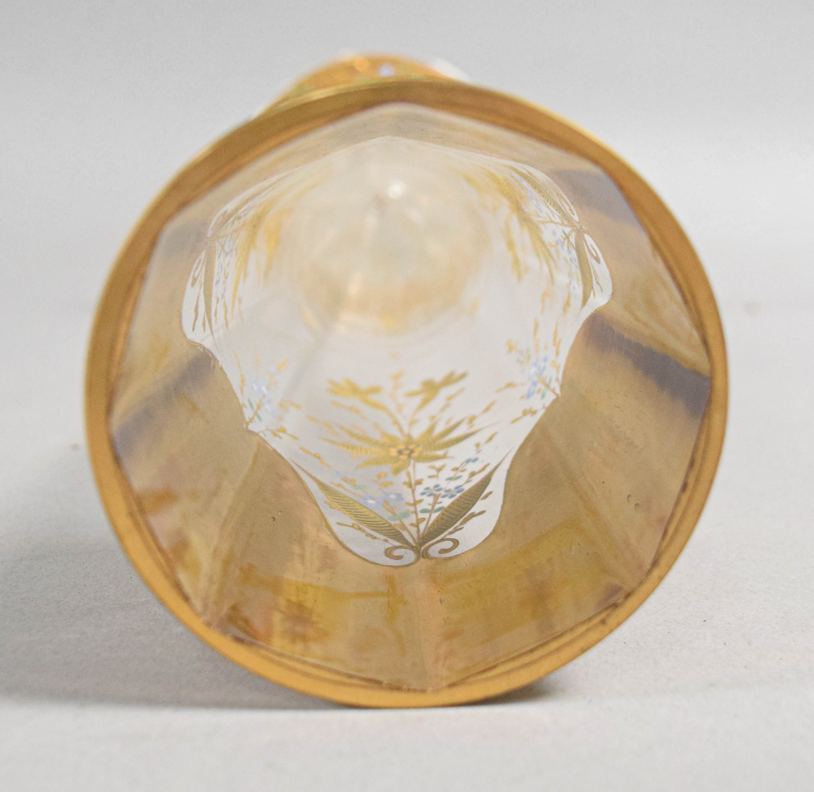 Bohemian Gilded and Enameled Faceted Glass Trumpet Vase