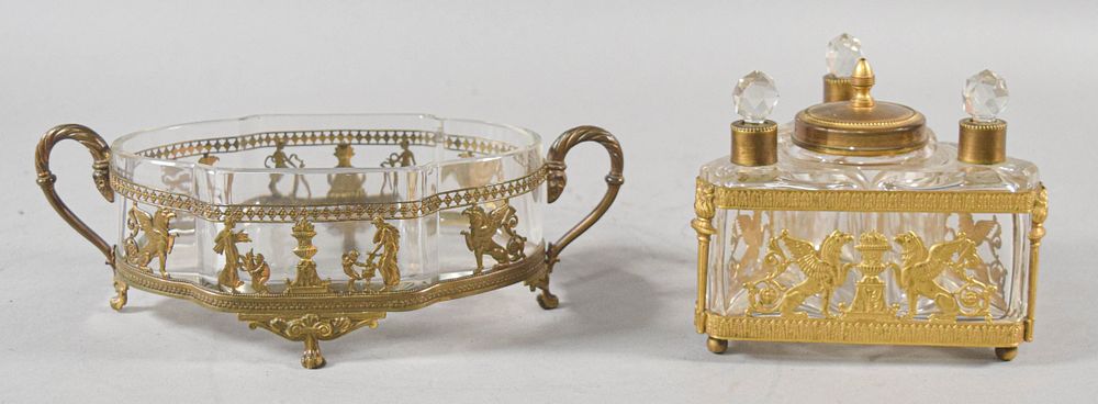 Lot 258: A Neoclassical Style Gilt Metal and Glass Scent Caddy and Centerpiece Bowl