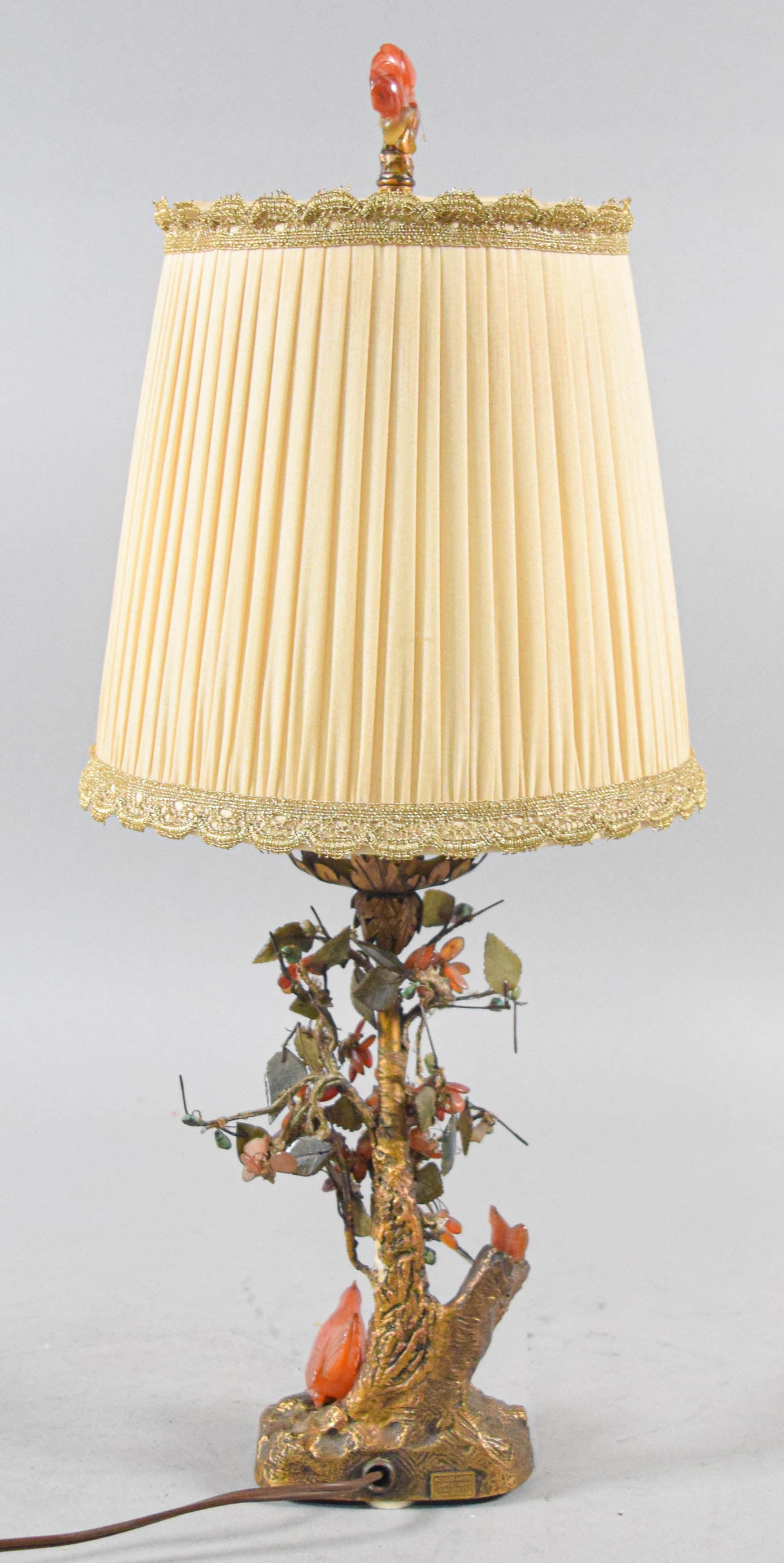 Pair of Nicholas Haydon Chinoiserie Gilt Metal and Carved Semi-Precious Stone Table Lamps