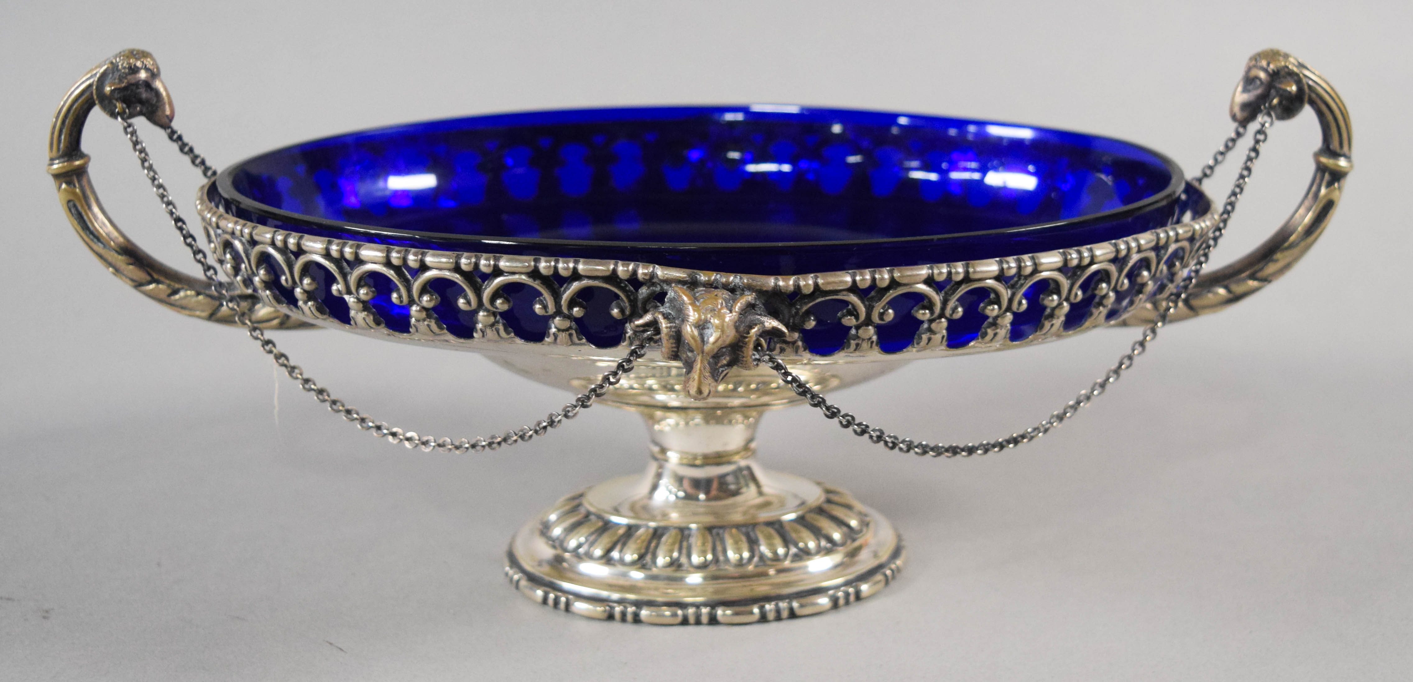A 12-Piece Collection of Cobalt Blue Glass and Silver Tableware Including Gorham and Watson Sterling Silver